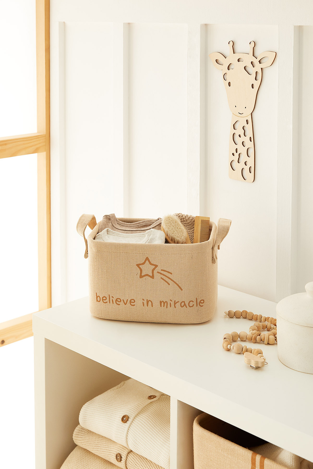 Ocean Home Textile Çocuk Odası Jüt Keten Kumaş Oyuncak Düzenleyici Saklama Sepeti 24x17x14