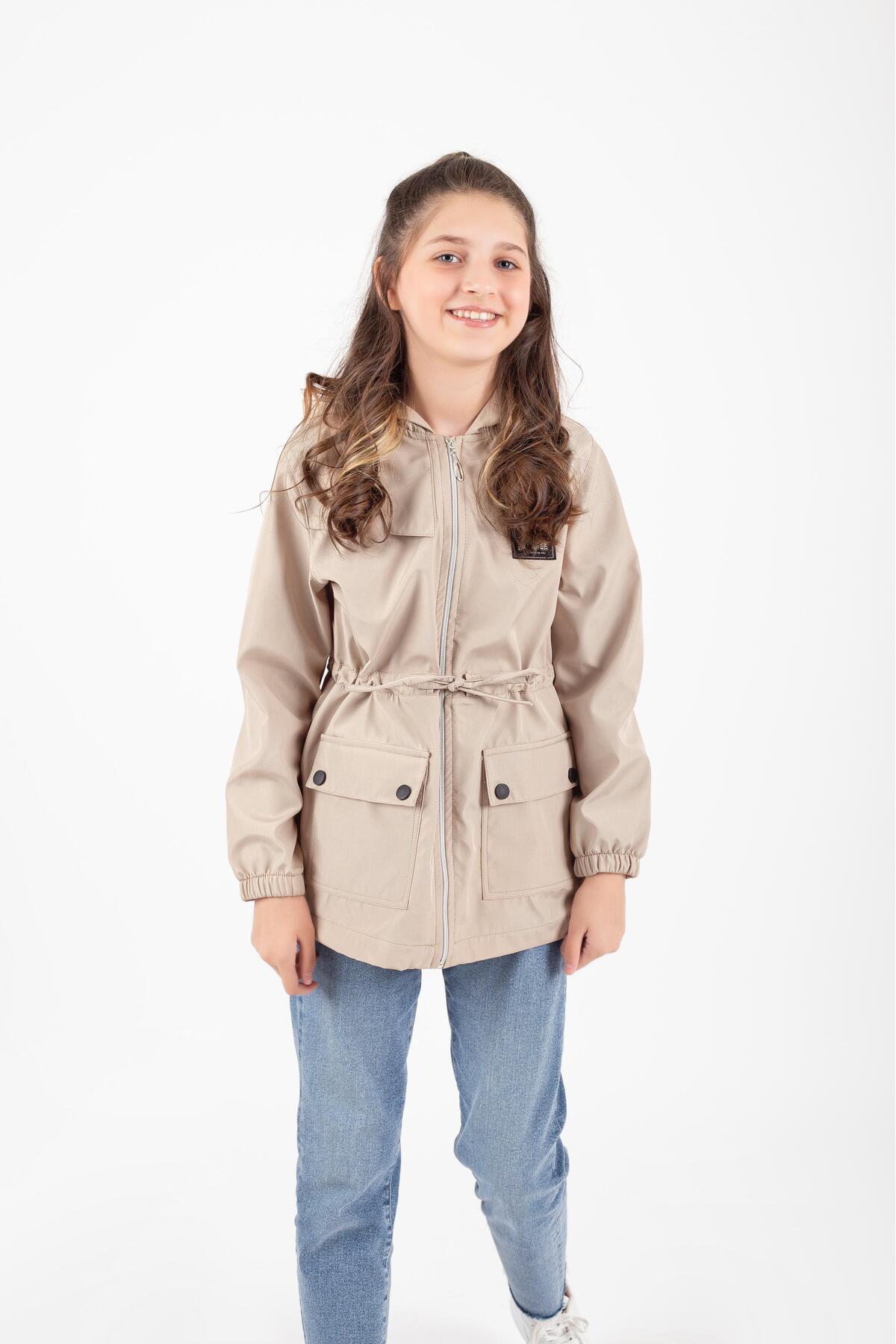 Pafim 4-13 Yaş Nervürlü Kapüşonlu Mevsimlik Kız Çocuk Yağmurluk fotoğrafı 2 (önizleme)