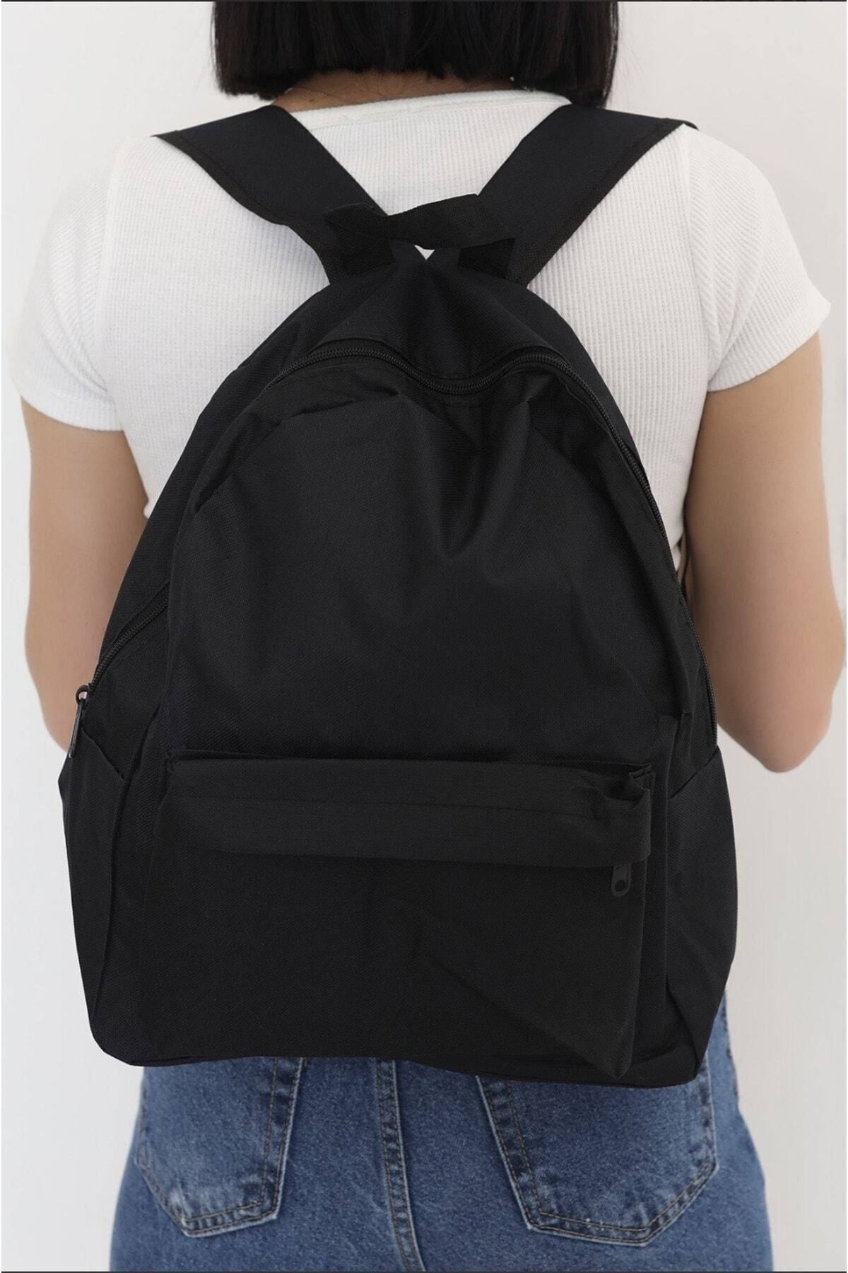 Düz Siyah Günlük Seyahat Kurs Sırt Çantası Plain Black Daily Travel Course Backpack