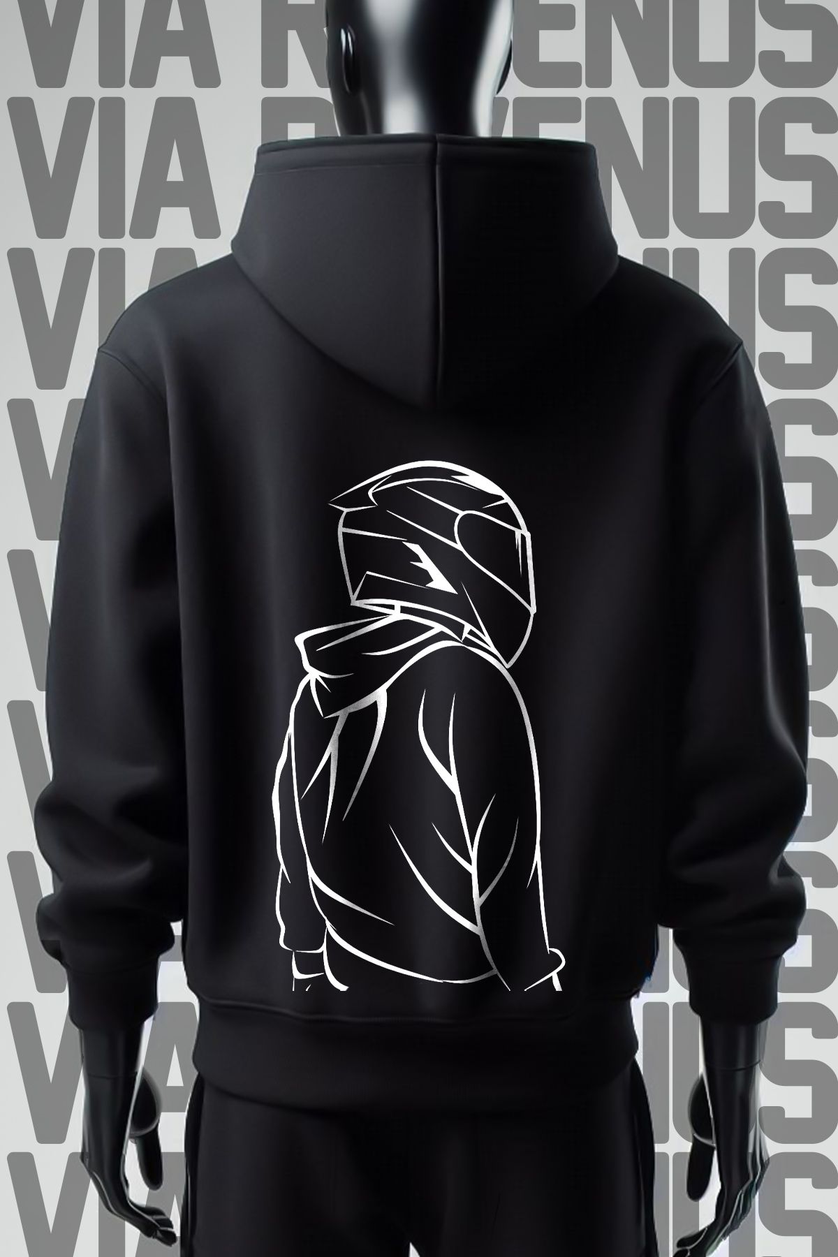 Vordevia Hanorac Negru Cu Glugă, Cu 3 Fire, Imprimat Pentru Motociclist Unisex - M