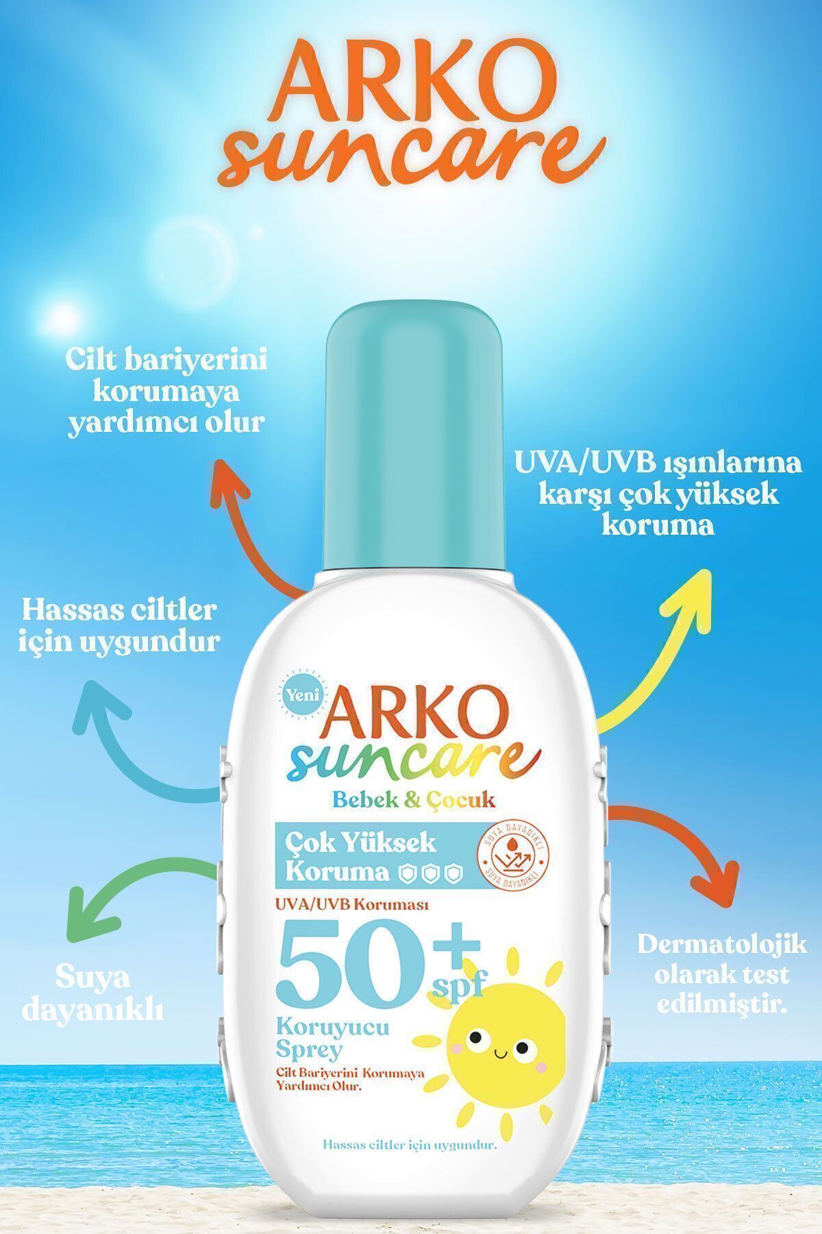 کرم ضد آفتاب بدن Suncare Spf50 200 میلی لیتر و Spf50 کرم ضد آفتاب کودک ست 200 میلی لیتری با کیف هدیه Arko