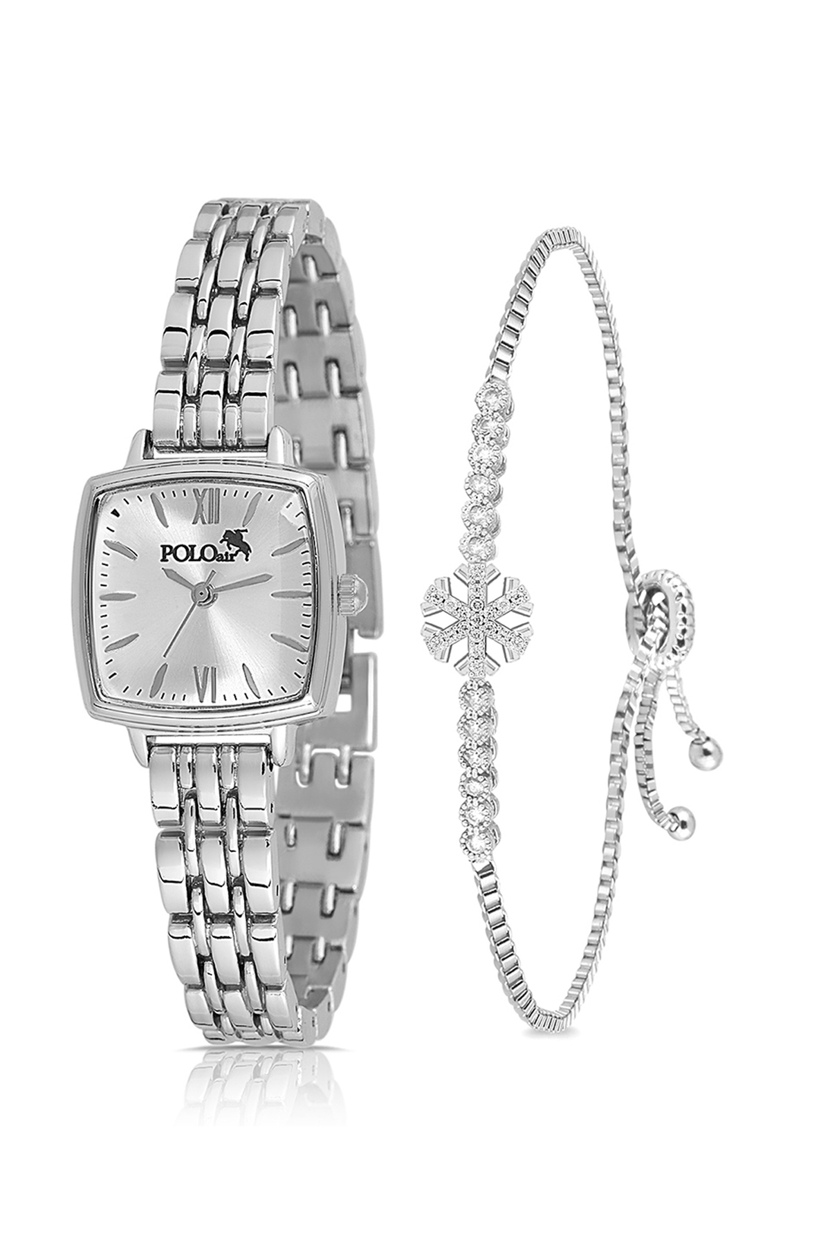 Polo Air Vintage Kadın Kol Saati Zirkon Taşlı Kartanesi Bileklik Kombin Gümüş PL-1495B2