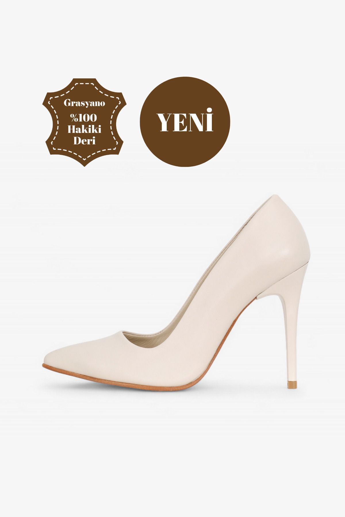 Grasyano Piele Autentică Cu Toc Înalt - Ecru/crem, Pantofi Confortabili Cu Toc De 10,5 Cm - 36