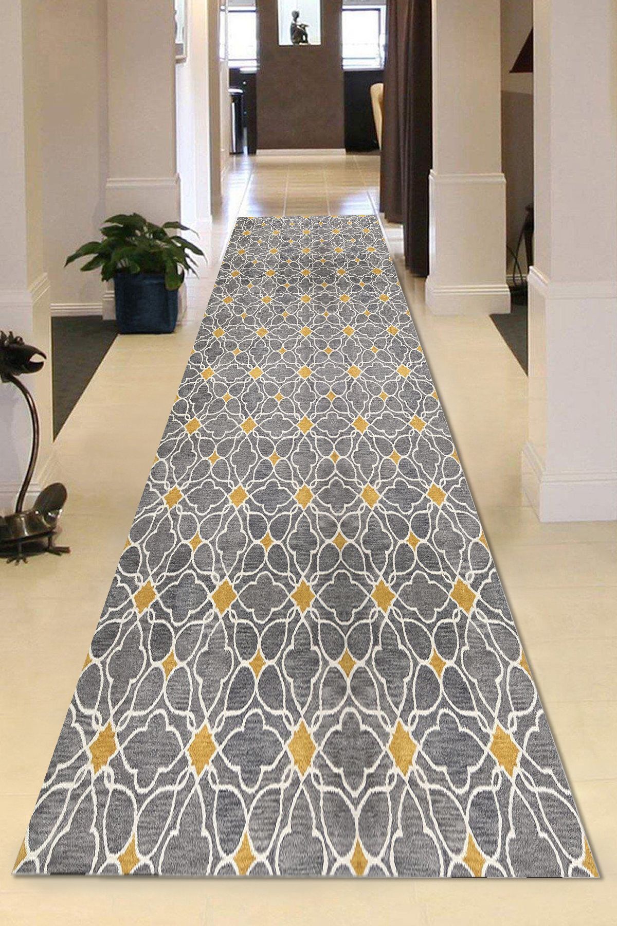 Traditional Patterned Runner Non-Slip Floor Carpet Machine Washable Kitchen Carpet with Woven Carpet Look
