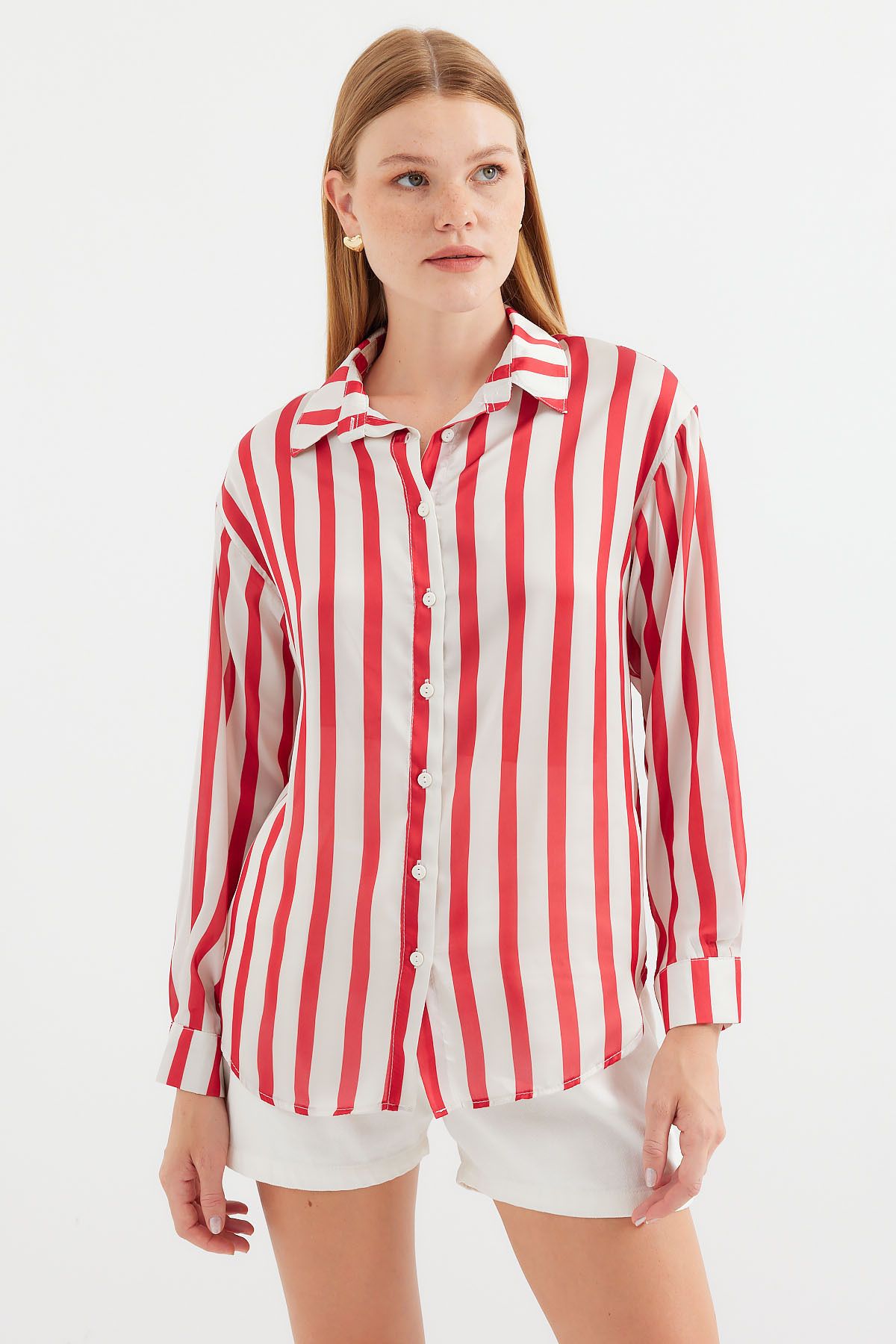 Bigdart-3964 Model Light Satin Shirt - Red 3