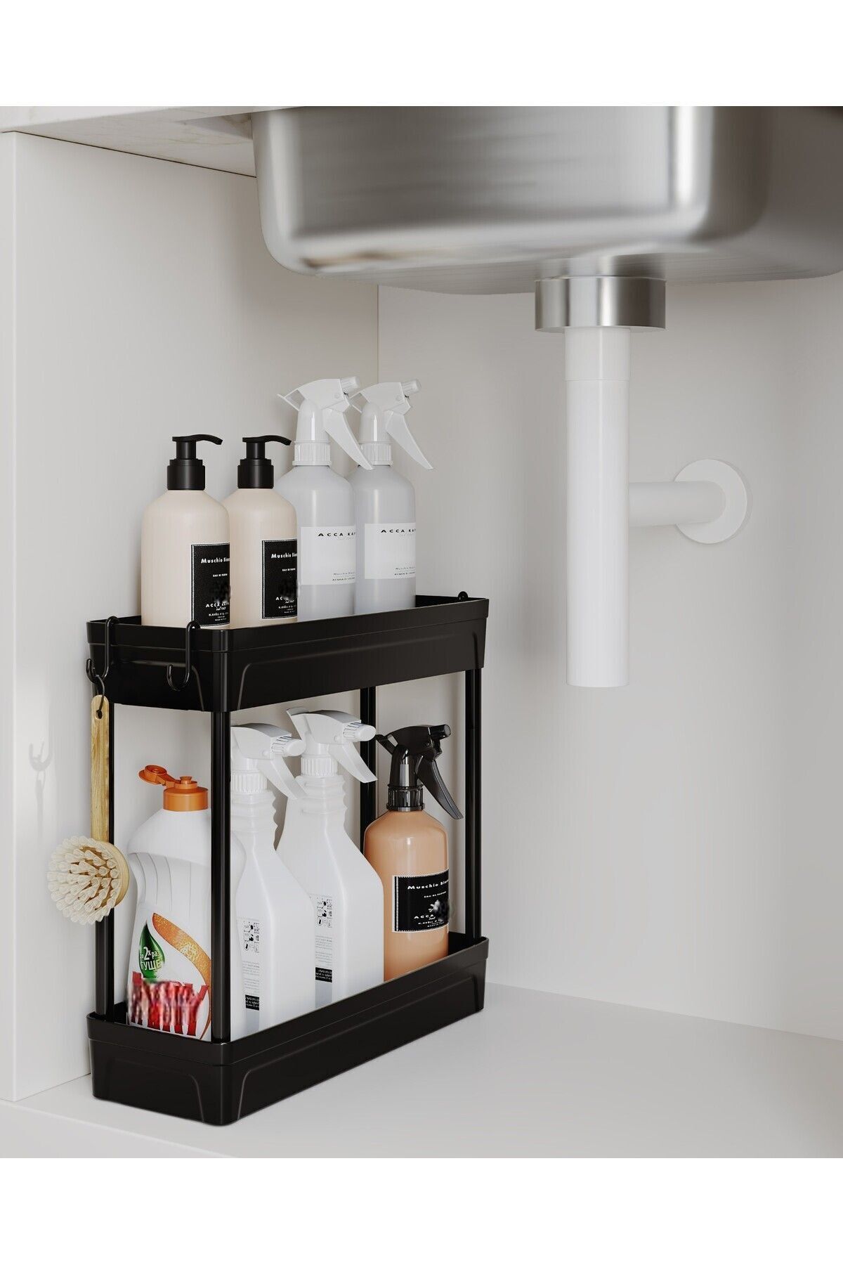 ATA HOME-Rafata 2-Tier Hanger Bathroom Organizer - Non-Slip Base Under-Sink Organizer 2