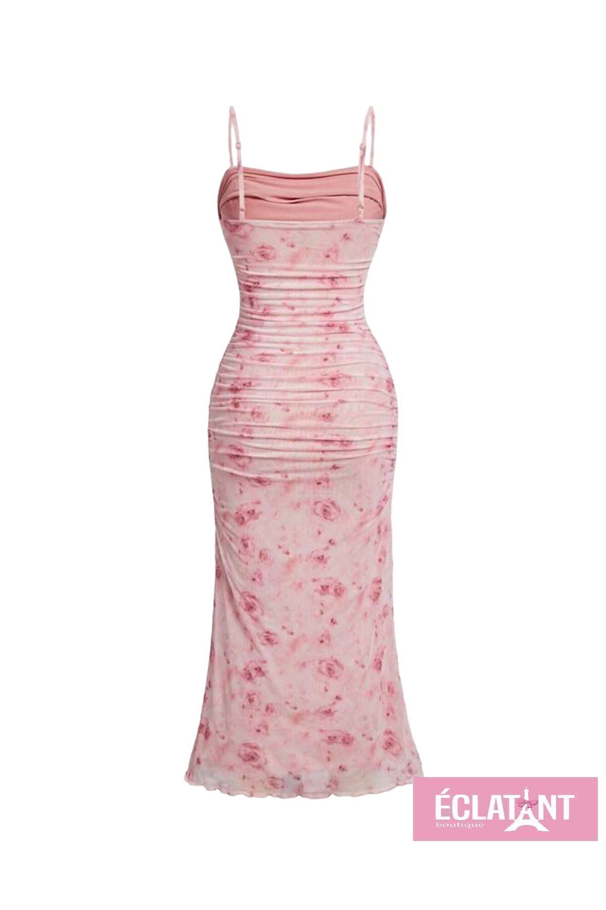 SHEIN-Midi Length Pink Floral Print Summer Dress 2