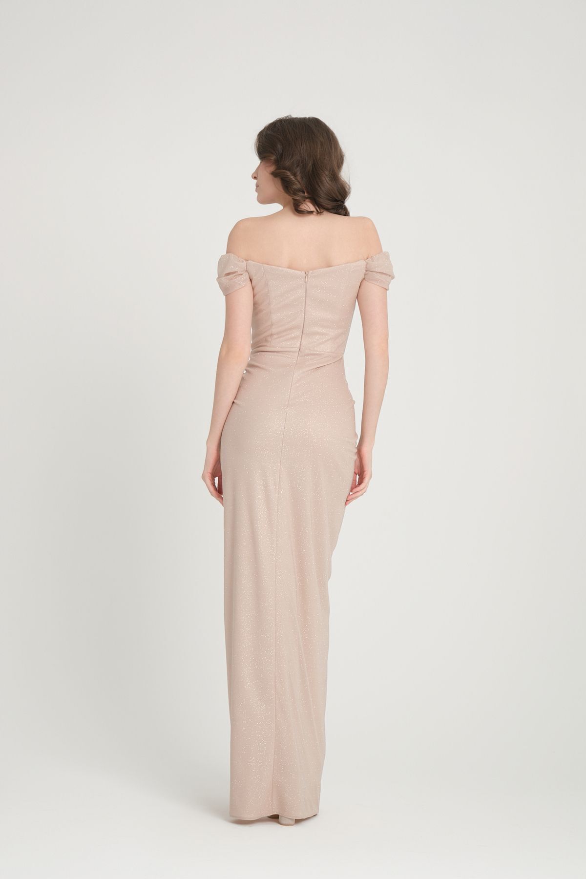 meksila-women's straptes boat neck underwire corset detail long slit with silvery lining engagement invitation evening dress 6