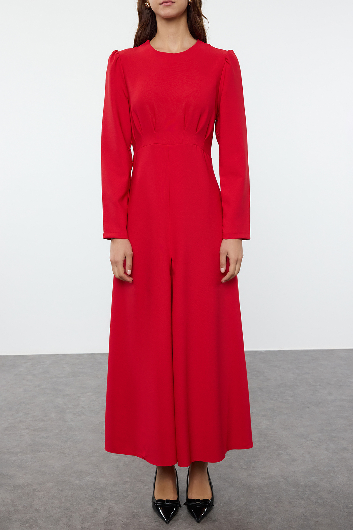Trendyol Modest Tctaw25Eb00110 Model tmavě červené tkané šaty