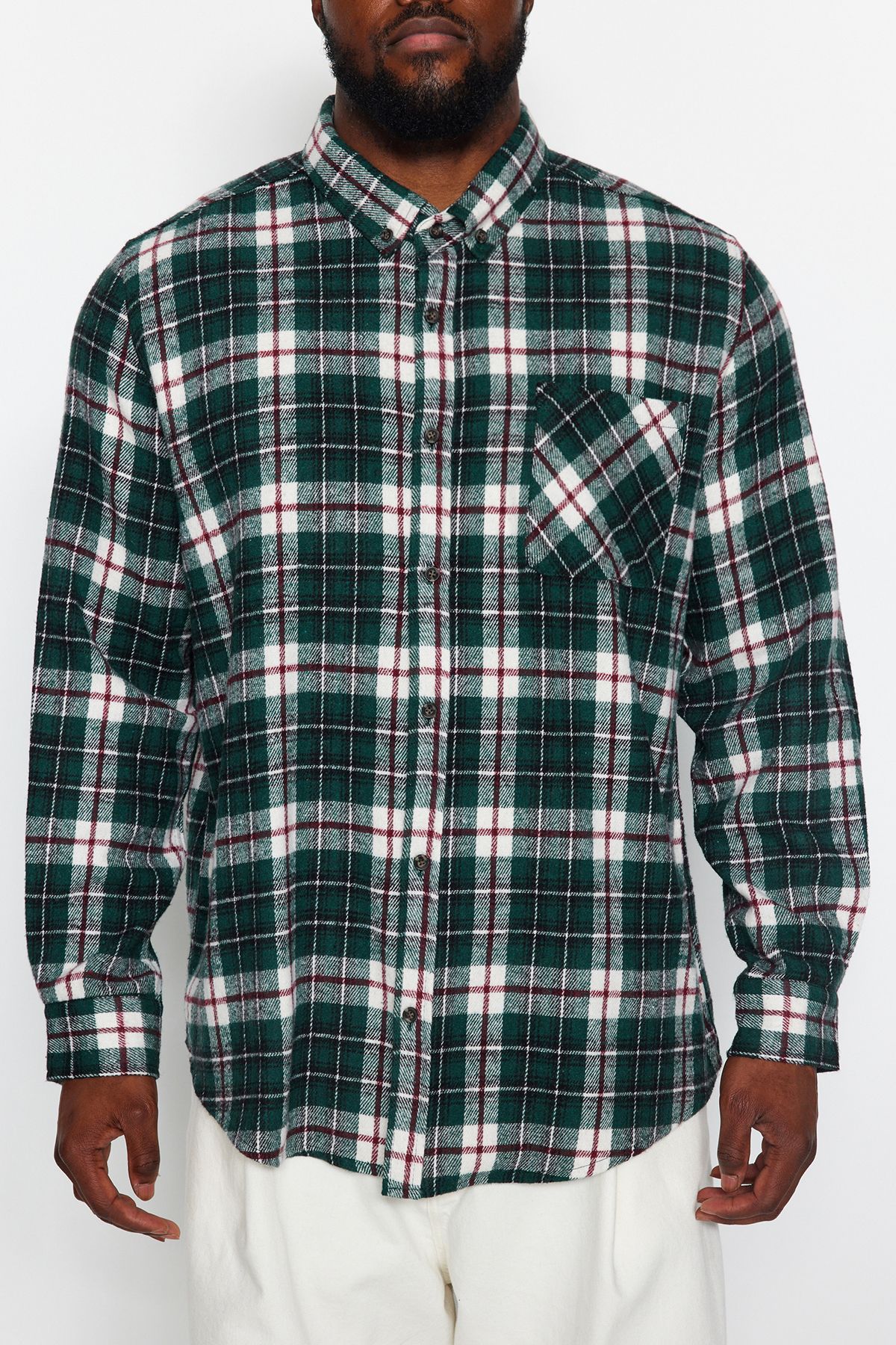 Trendyol Collection-Плюс размер зелена риза Lumberjack - яка с копчета, карирана кройка TMNAW24AX00005 5
