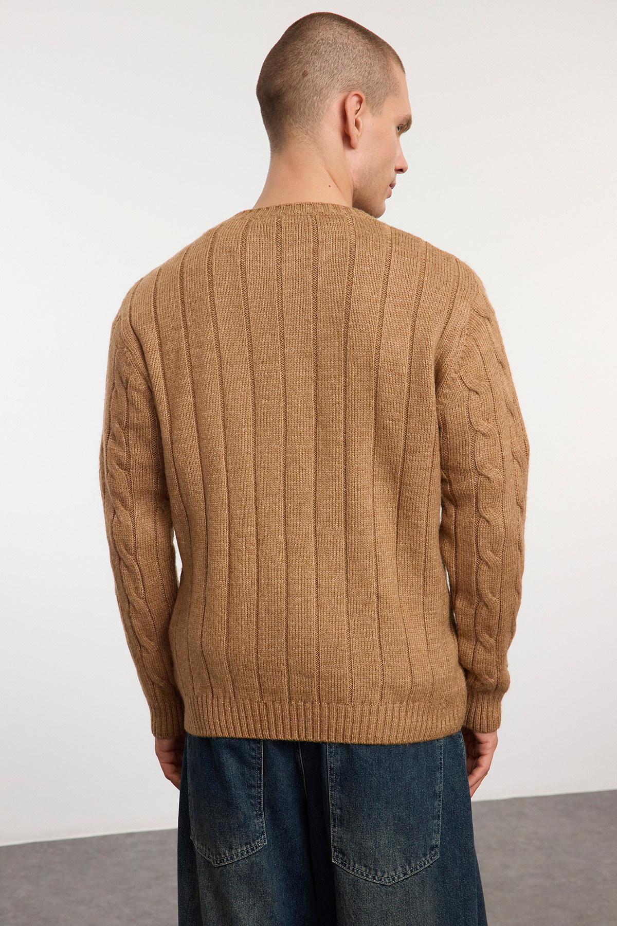 Trendyol Collection-Πλεκτό πουλόβερ Unisex Camel Hair - Crew Neck, Ζευγάρι Μοντέλο TMNAW25KZ00005 6