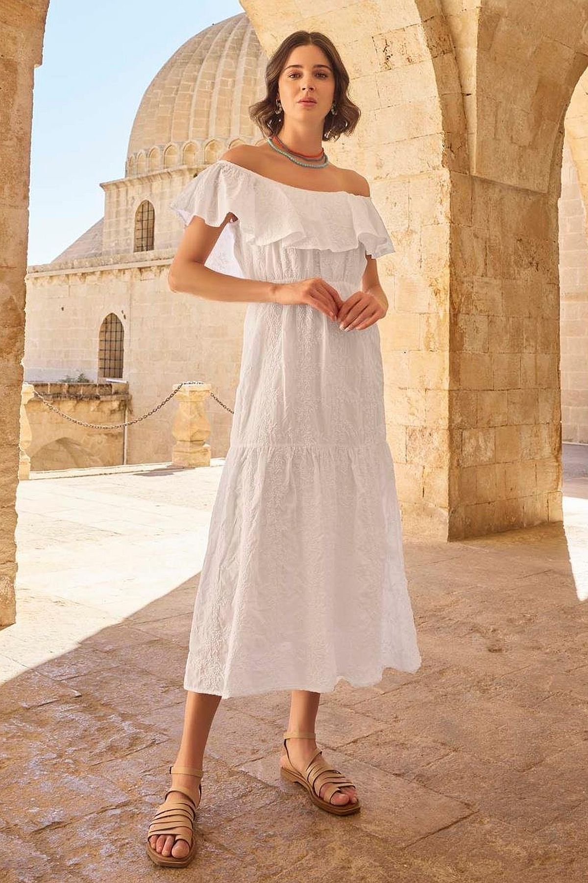 MONAMİSE Monamise 23078 Kadın Volanlı Fisto Elbise-Beyaz Fiyatı ...