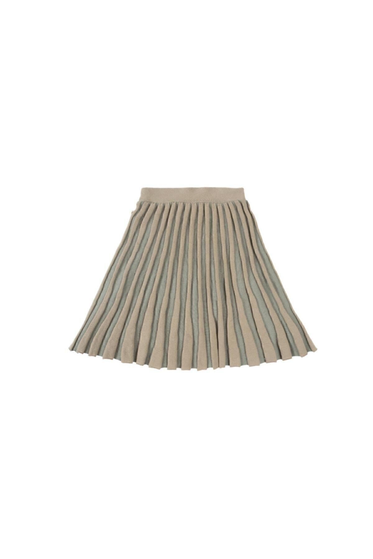 Little Gusto-Children's Knitwear Midi Skirt Çağla Beige Organic Cotton 2