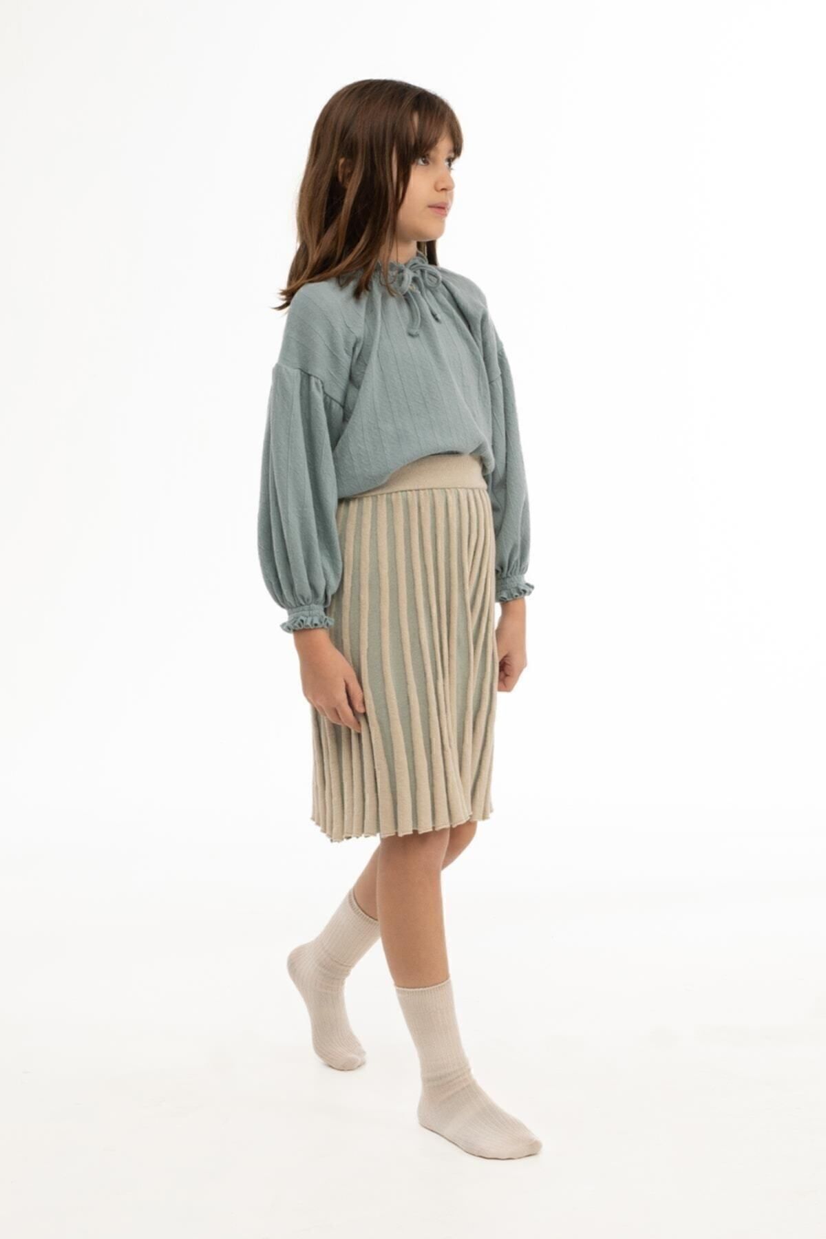 Little Gusto-Children's Knitwear Midi Skirt Çağla Beige Organic Cotton 1