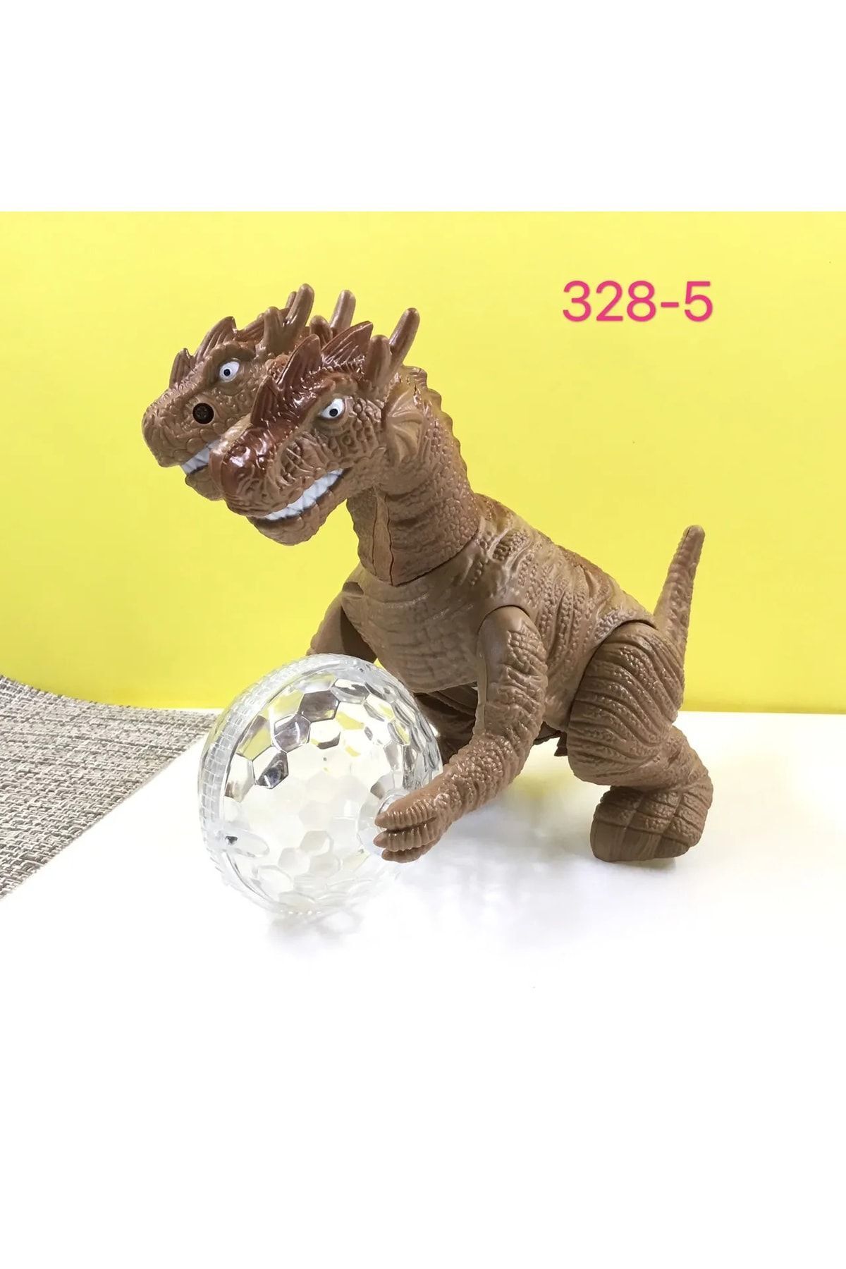 e-life-T-rex Walking Double Headed Dinosaur Toy with LED Lights, Real Looking Sound, Turns When Hit, Ball Walking 3