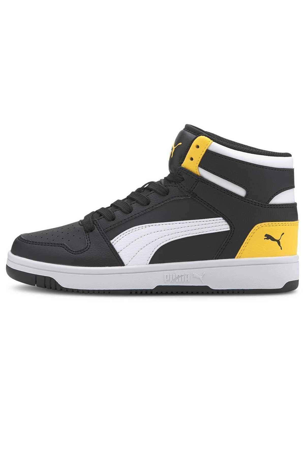 Rebound Lay Up Sl Jr Mid 370486-12 کفش کتانی بلند یونیسکس ورزشی مشکی-زرد Puma