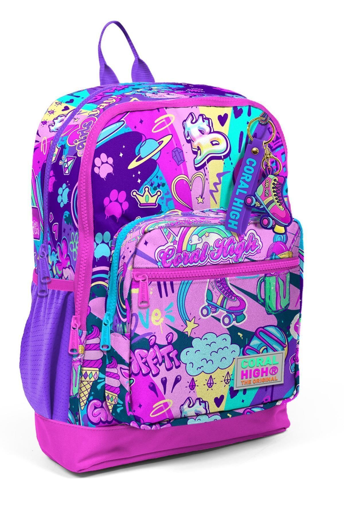 Coral High Rucsac De Școală Cu Model Graffiti Pentru Copii 23760 Unisex - One Size