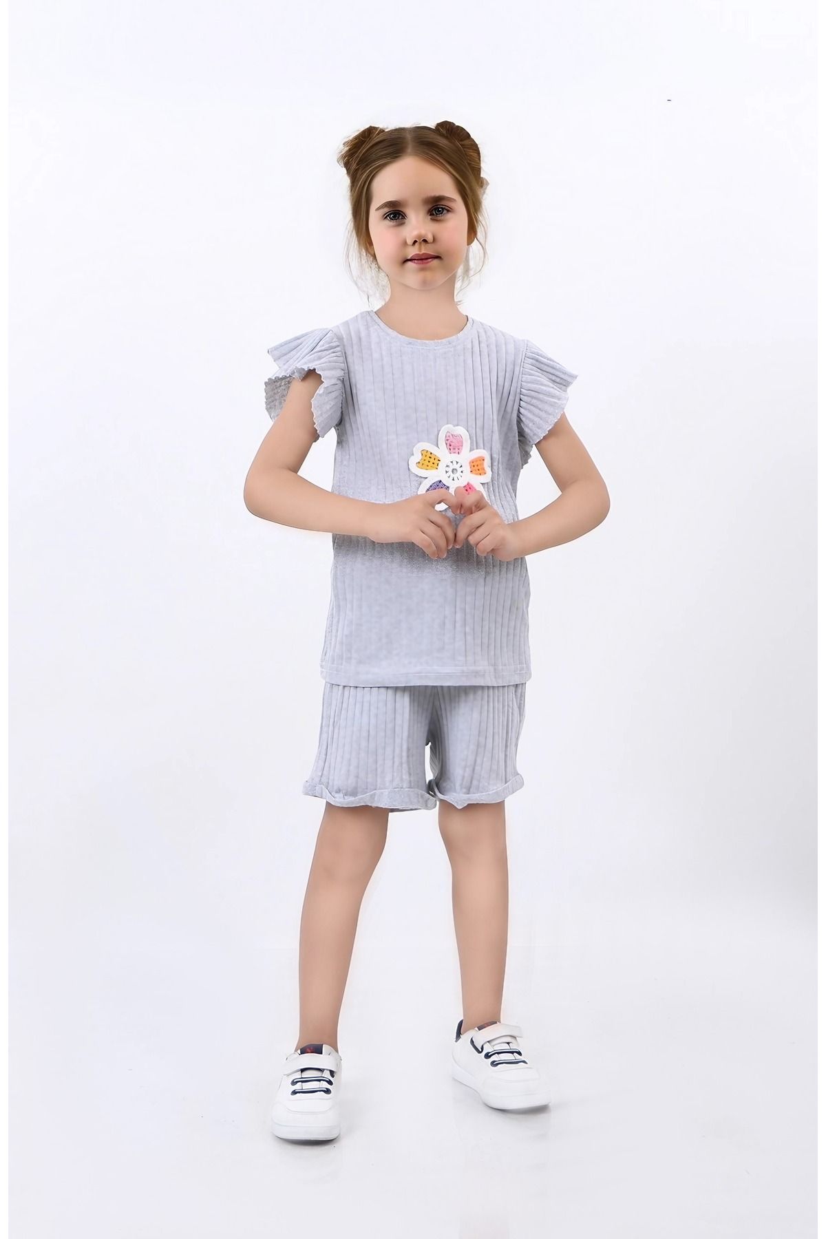 Kamex-Anthracite Daisy Embroidered Children's Set 4