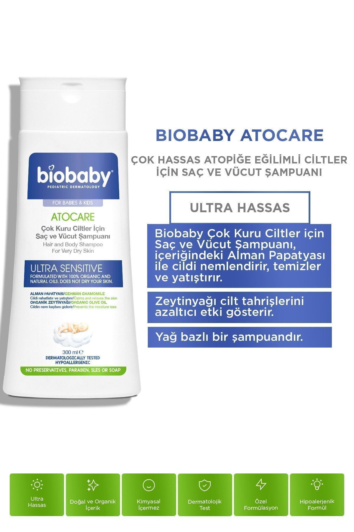 Atocare Çok Kuru Ciltler İçin Saç Ve Vücut Şampuanı 300 ml - Organik Zeytin Yağı Alman Papatyası