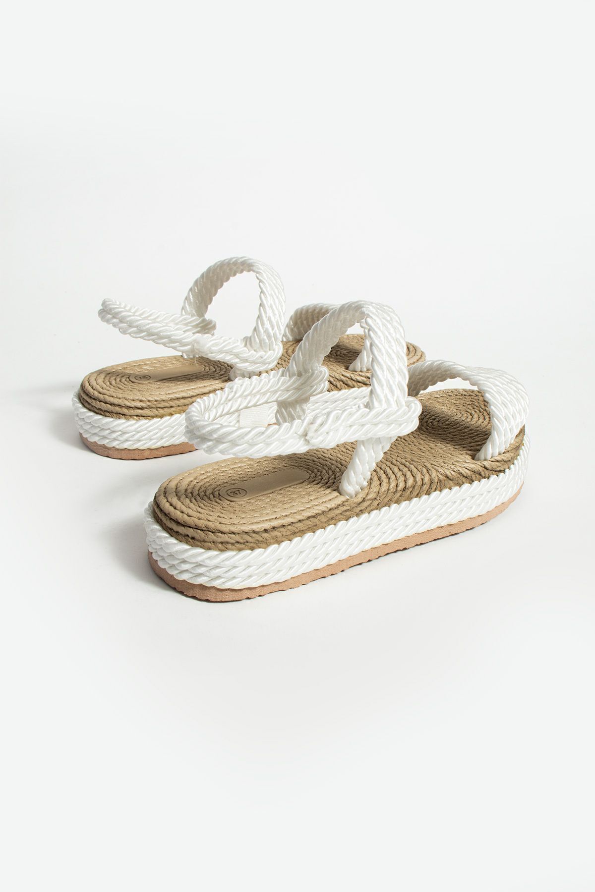 Moda Devrin-Single Strap White Straw Sandals 8