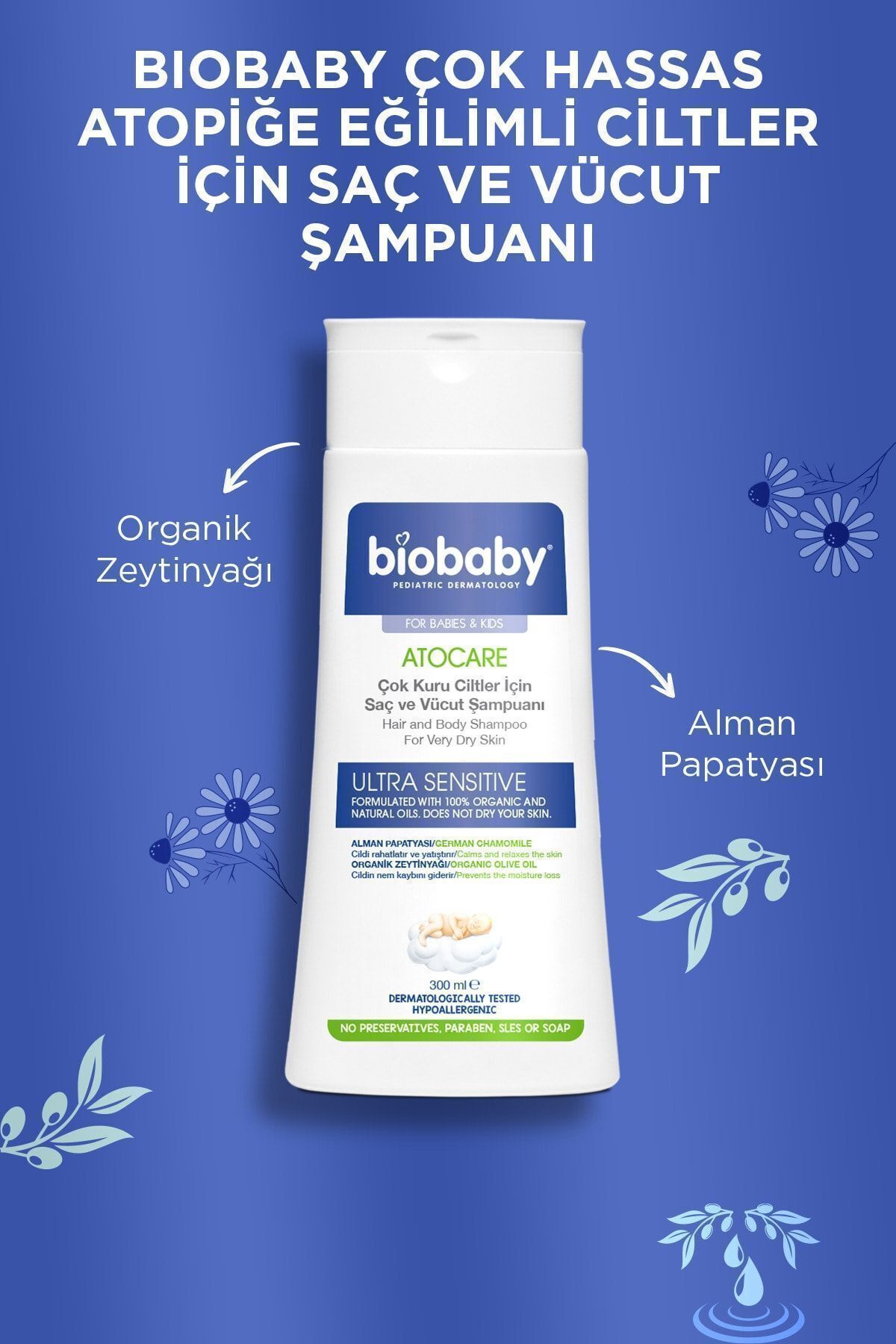 Atocare Çok Kuru Ciltler İçin Saç Ve Vücut Şampuanı 300 ml - Organik Zeytin Yağı Alman Papatyası