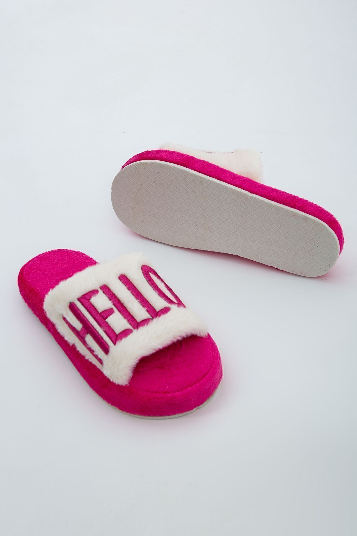 Moda Devrin-Fuchsia Hello Fleece Inner Lining Silent Sole Winter House Slippers 8