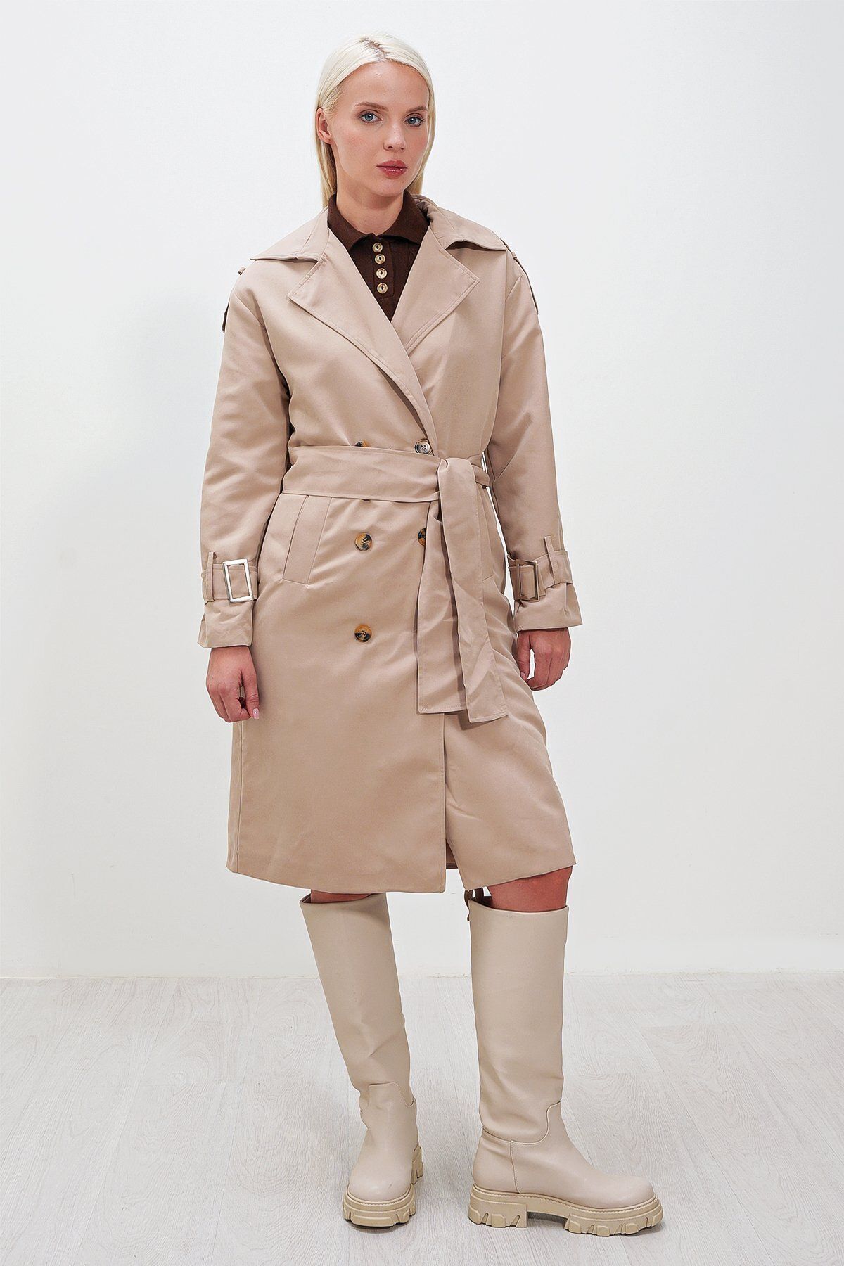 HAKKE Oversize Geniş Kesim Kuşaklı Trençkot