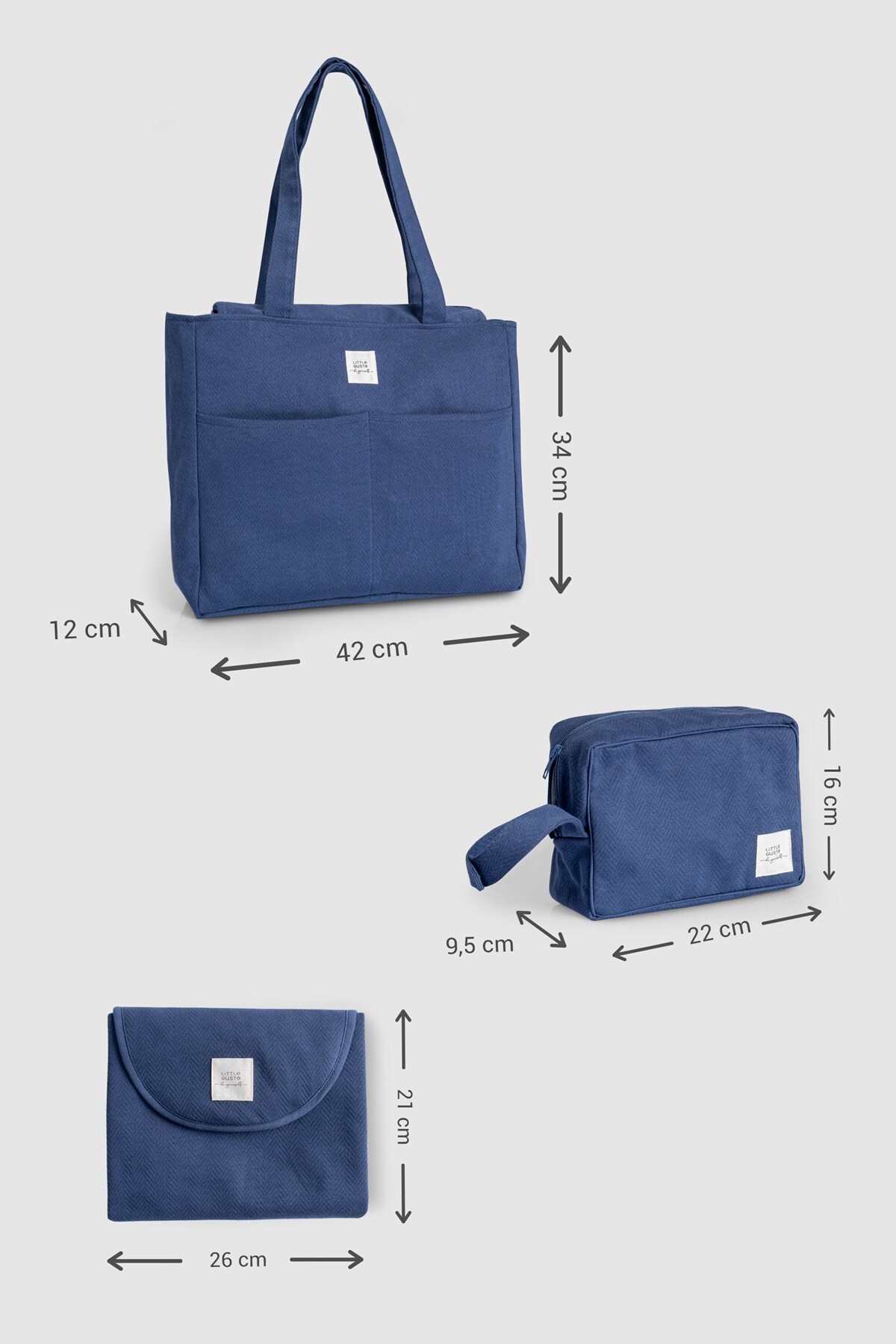 Little Gusto 3'lü Anne Bebek Bakım Çantası Seti Lacivert fotoğrafı 2 (önizleme)