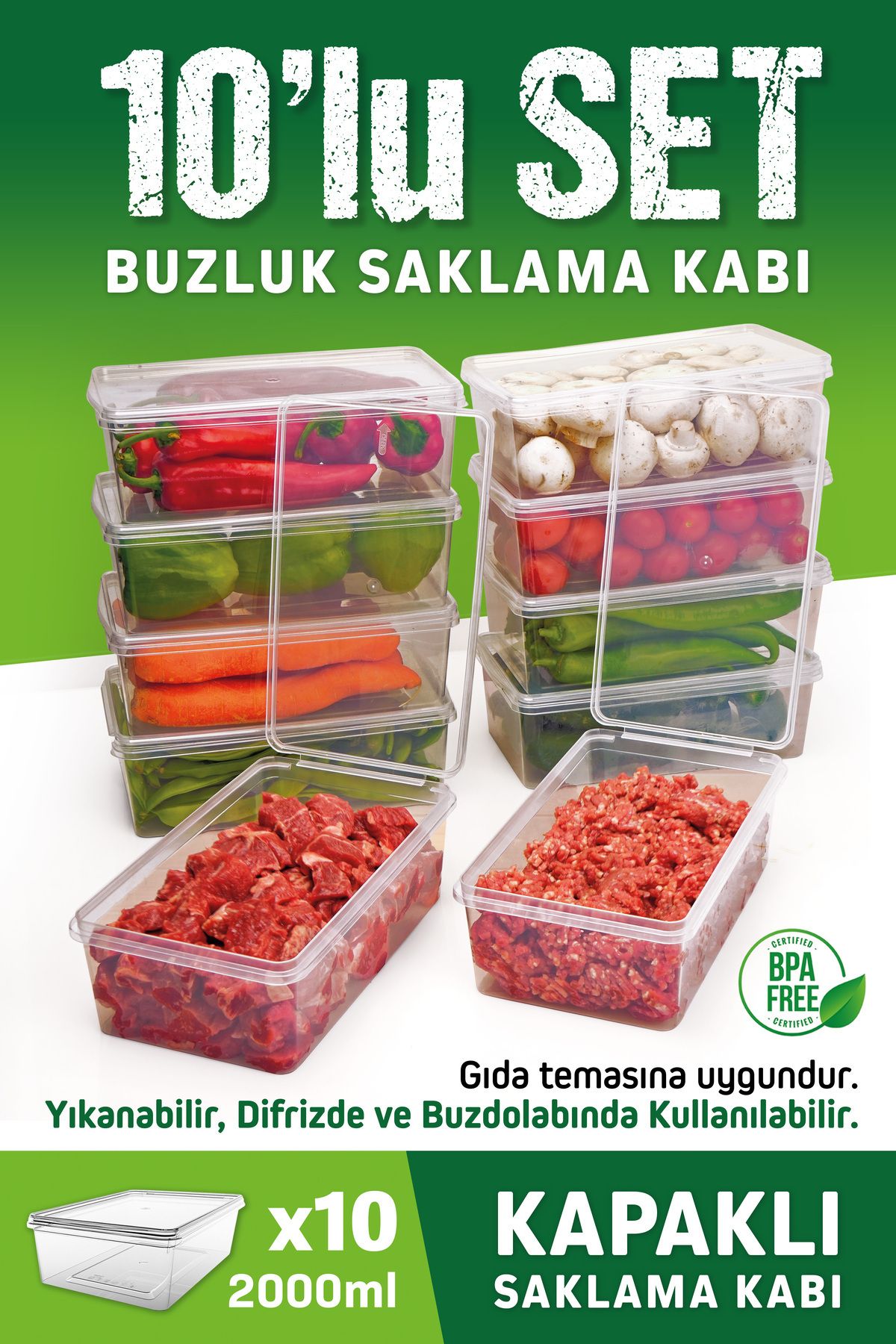 OFFBOX-2 Lt. 10 Pieces with Self Lid Storage Set Suitable for Deep Freezer 2