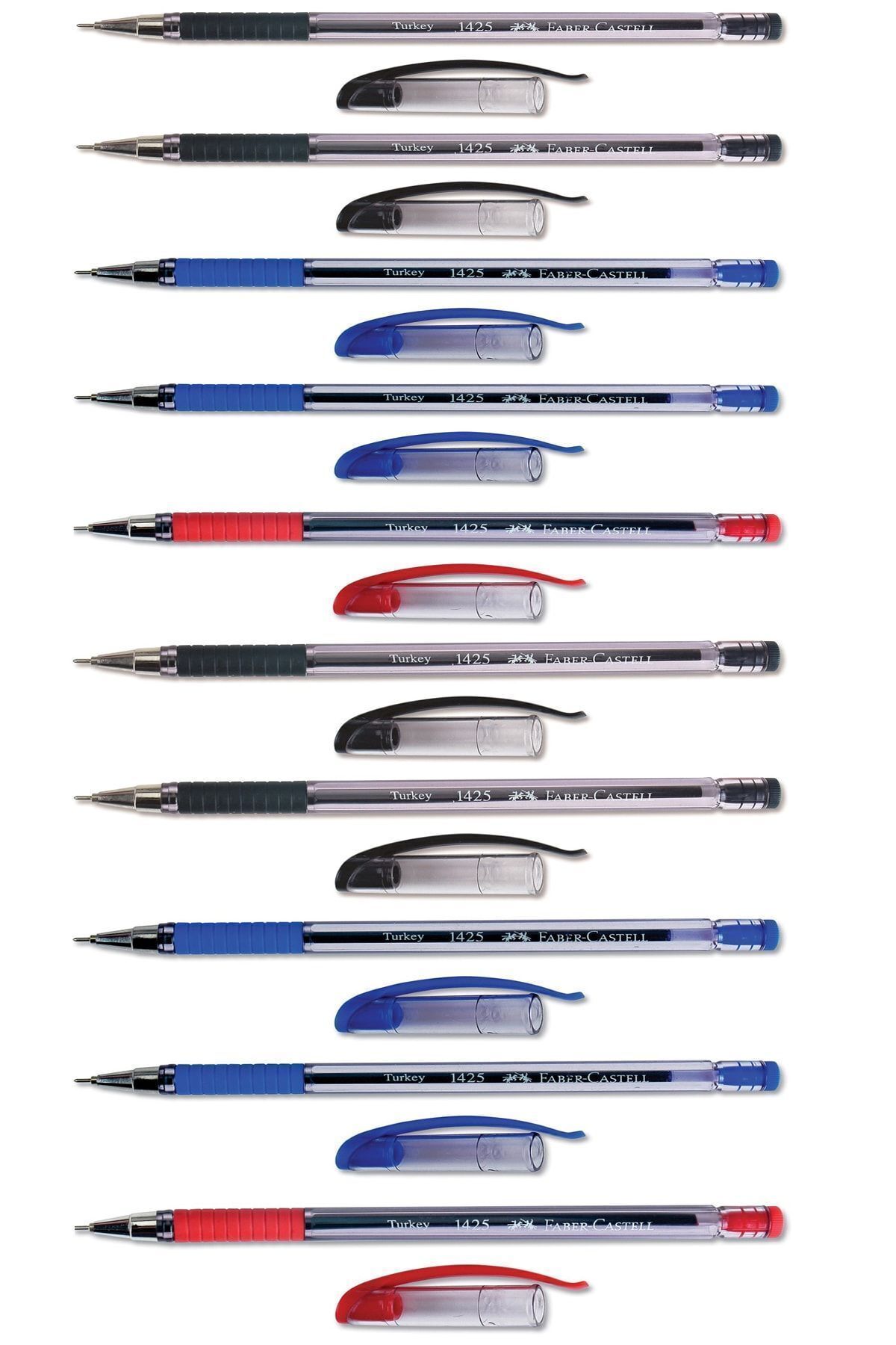 Faber Castell 1425 Tükenmez Kalem 10'lu-4siyah-4mavi-2kırmızı