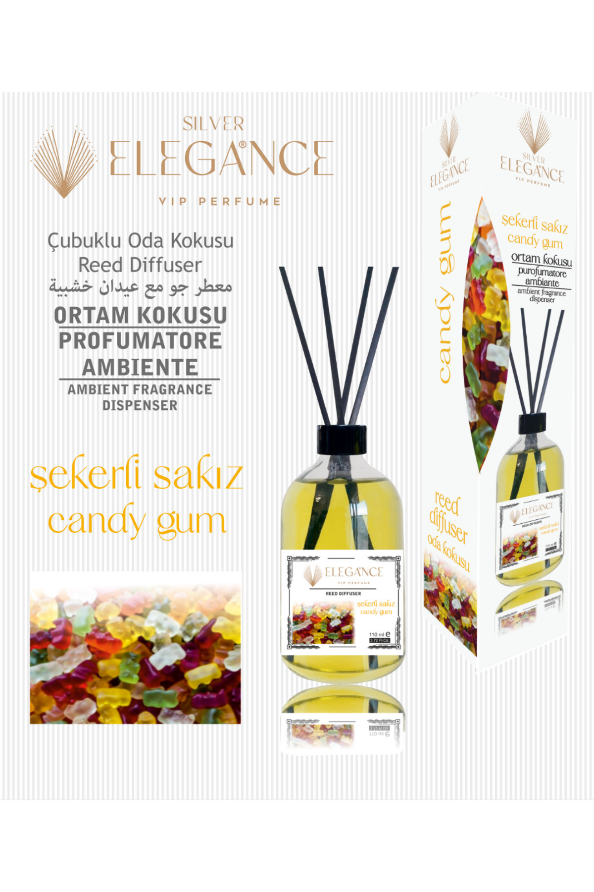 Şekerli Sakız Reed Diffuser Bambu Çubuklu Oda Kokusu (110 Ml)