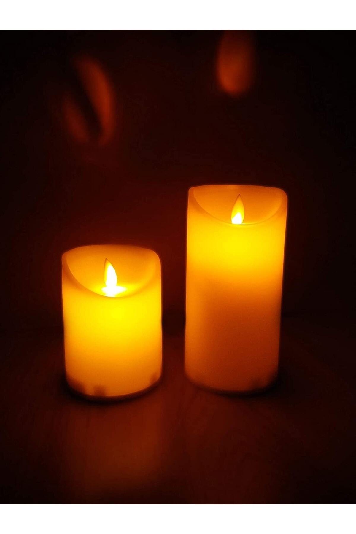 Hareketli Işıklı Led Mum Geniş Çaplı Büyük Boy Ikili Set Led Mum