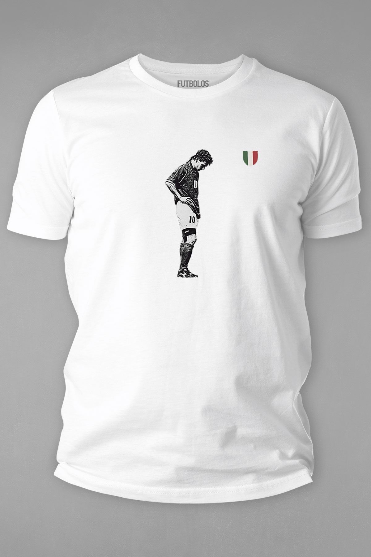 Futbolos-Tricou alb pentru bărbați - cu imprimeu Roberto Baggio, decolteu 2