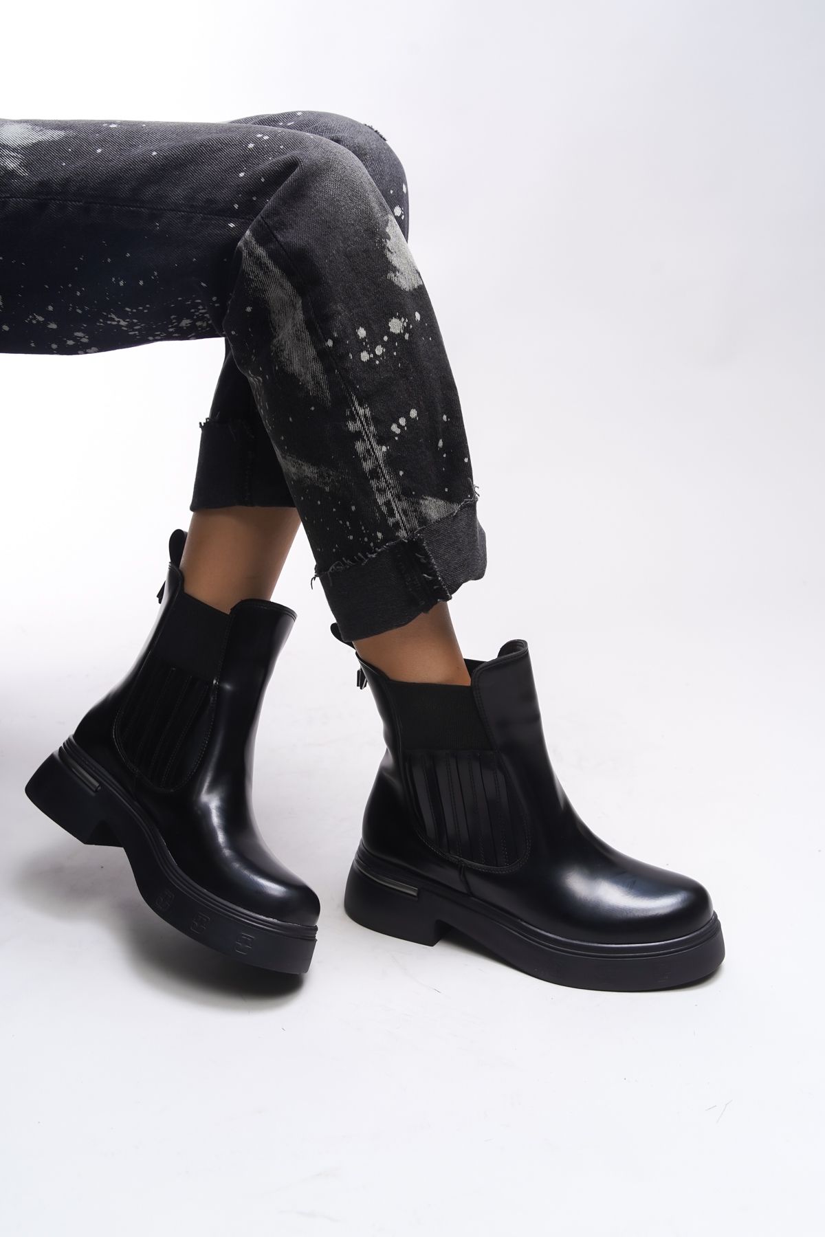 Riccon-Elastische Chealsea-Stiefel für Damen von Khiugiar 00123340   Mattschwarzes Lackleder 2