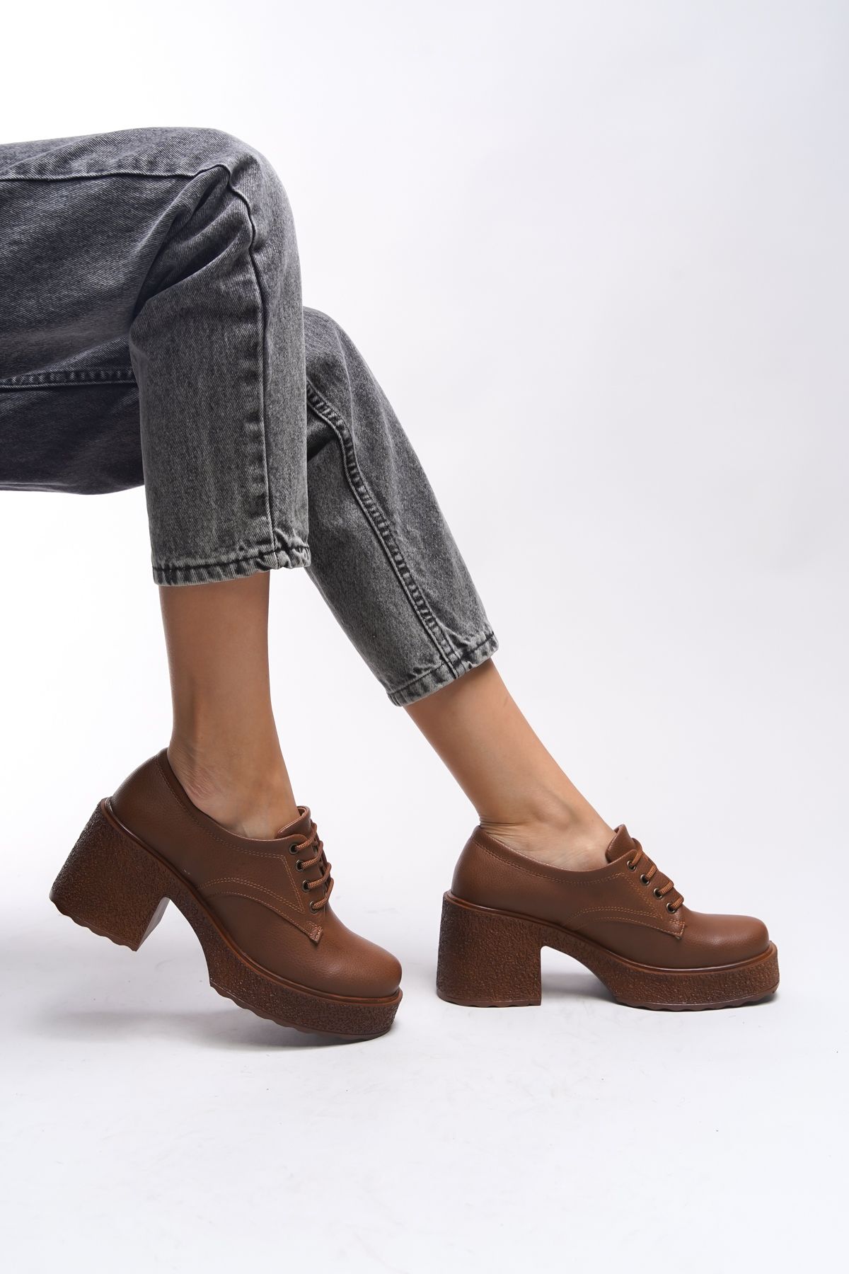 Riccon-Γυναικείο Loafer Thimdrarn - Δέρμα με τακούνι, κορδόνι, ανάγλυφη μαύρισμα 00121540 4