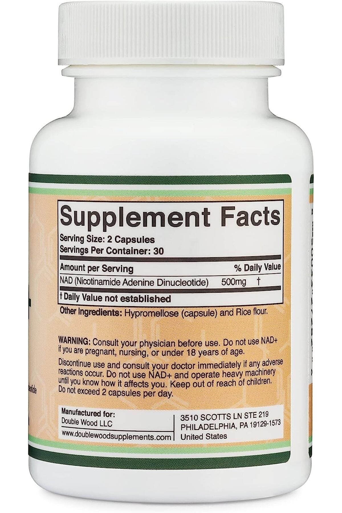 DOUBLE WOOD-NAD+ 500 mg - 60 Capsules Nicotinamide Adenine Dinucleotide Supplement 2