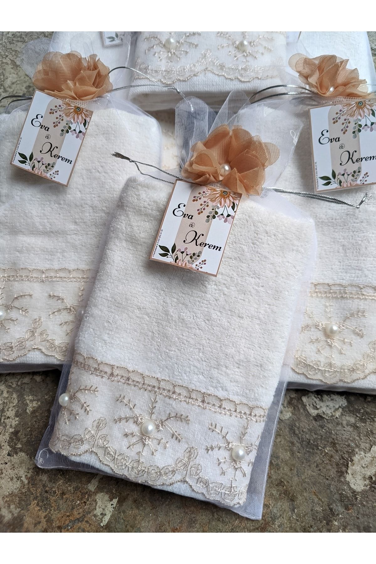 havlu dünyası Pachet De 12 Cadou Pentru Bebeluși/logodnă/promisiune/nuntă/henna/mawlid/circumcizie Prosop De Bucătărie Cu Dantelă (30×50 Cm) - Mărime