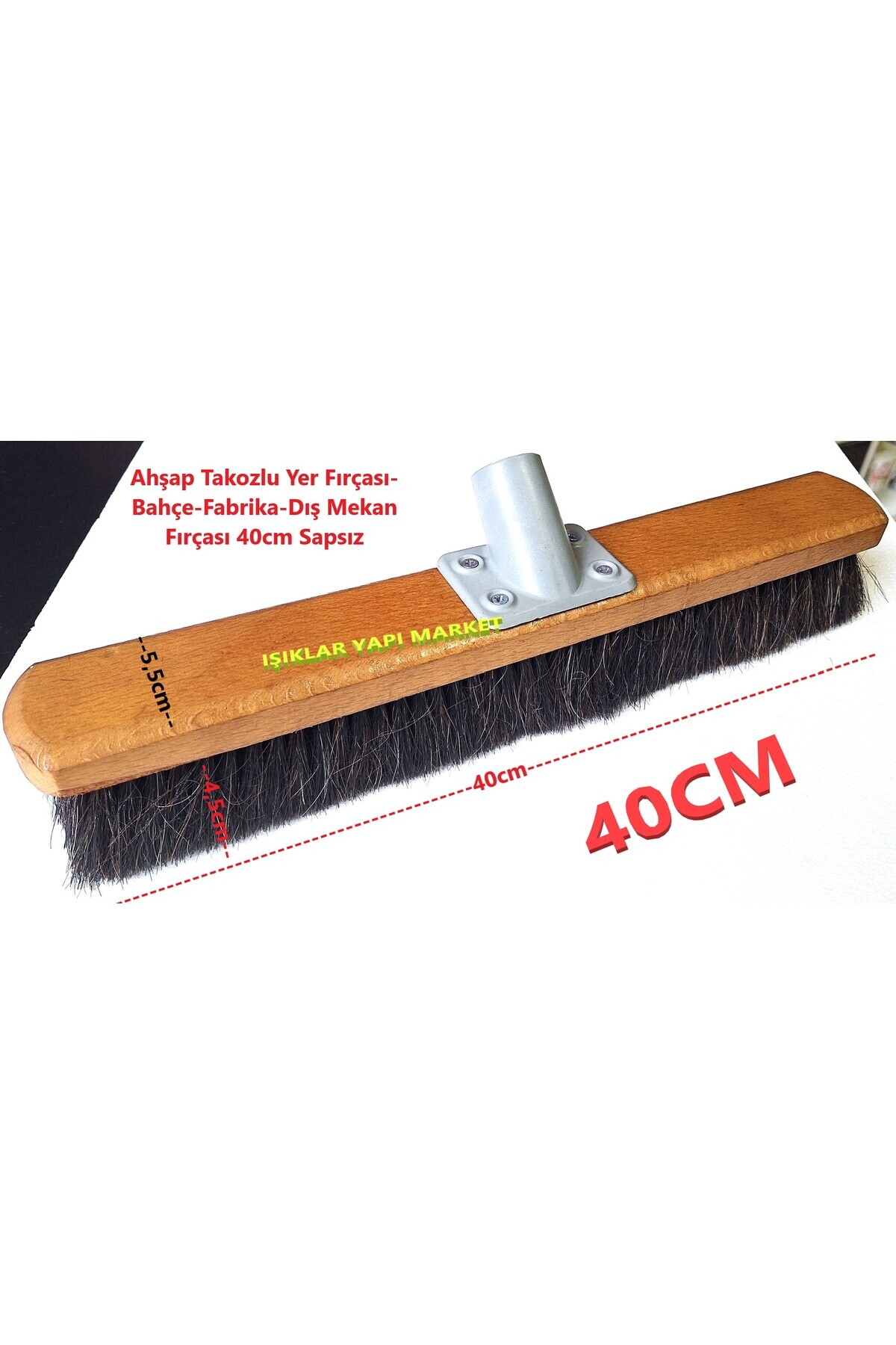 Işıklar Ahşap Takozlu Yer Fırçası-bahçe-fabrika-dış Mekan Fırçası 40cm Sapsız