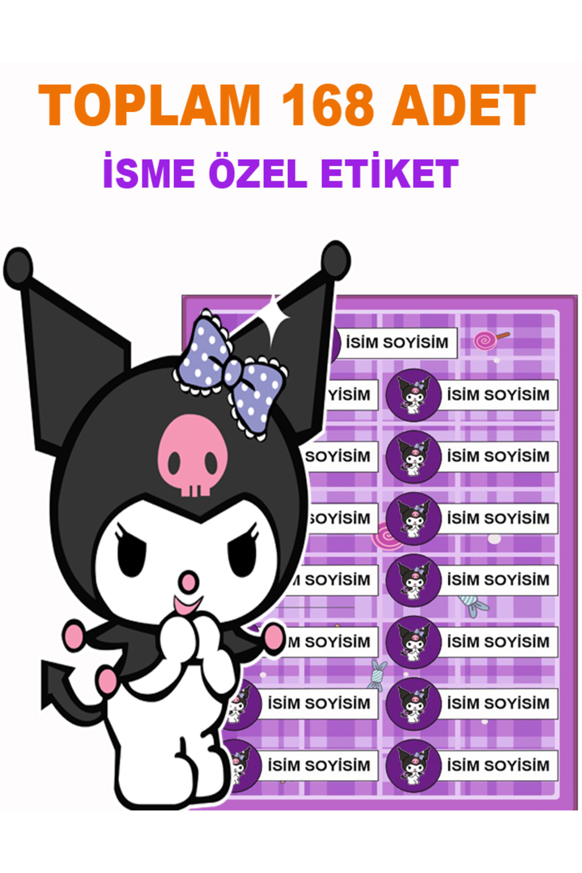 Ev Aşkı Kuromi Temalı Isimli Okul Etiketi Defter Kalem Etiket Seti