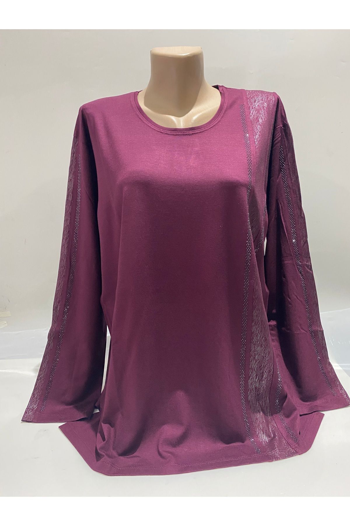 Damson Mother Combed Cotton Blouse with Comfortable Cut Front and One Sleeve Waterway Embroidery