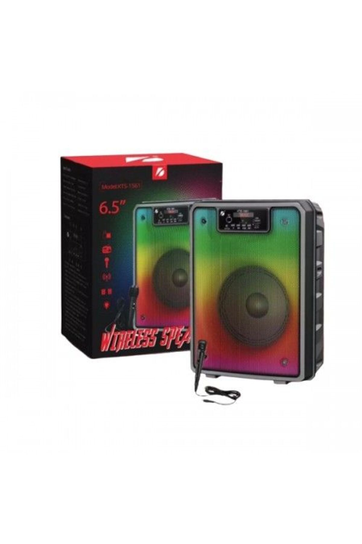 Taşınabilir Hoparlör Rgb Led Işıklı Kts 1561 Bluetooth Speaker Mikrofonlu Stereo Parti Box 6.5 6