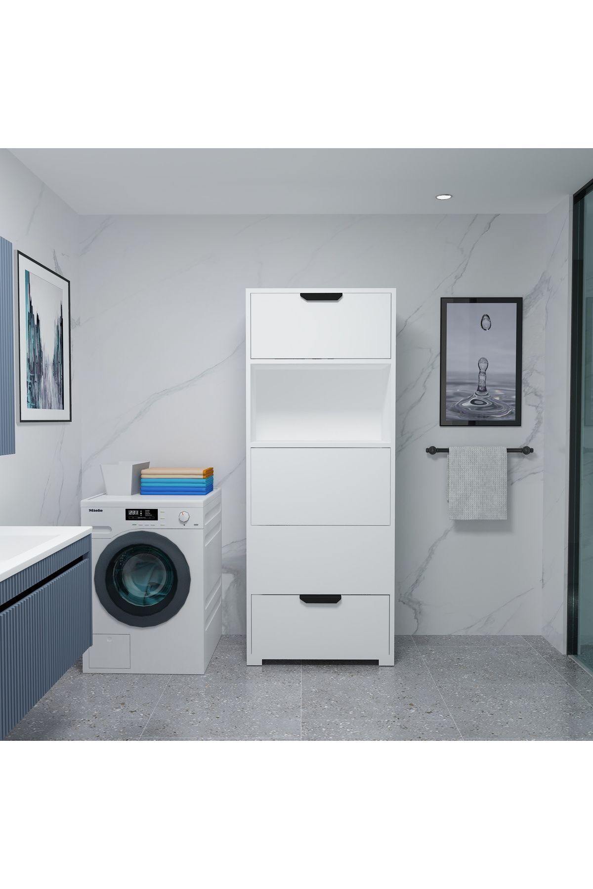 Byg Banyo Kirli Çamaşır Dolabı , Kirli Çamaşır Sepeti ,  Çok Amaçlı Kapaklı Banyo Dolabı Beyaz
