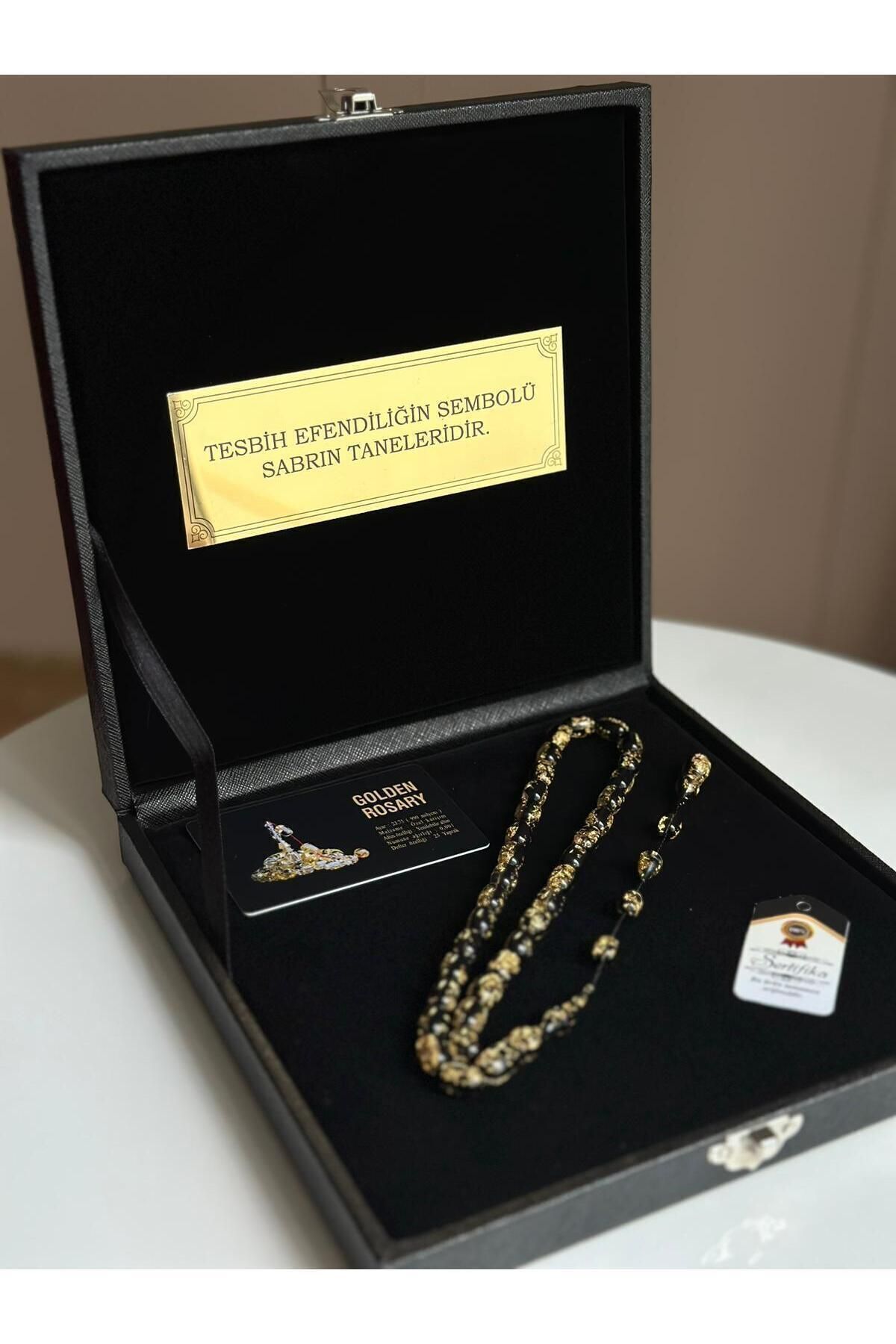 Kehribarstore Özel Yazılı, Özel Kutulu Altın Parçacıklı Tesbih Erkek Hediye Sertifikalı Kişiye Özel İsimli