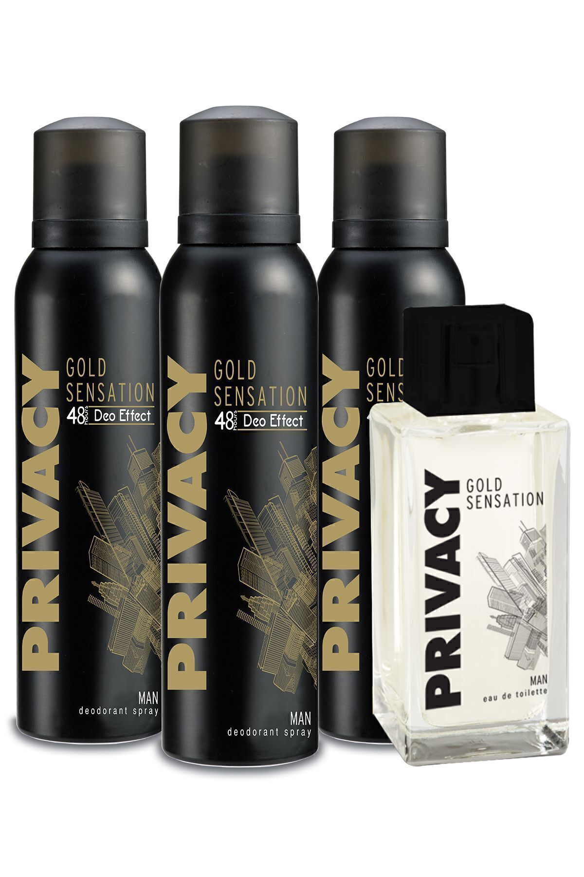 عطر مردانه Gold Man EDT 100 میلی لیتر و دئودورانت 3x150 میلی لیتر Privacy