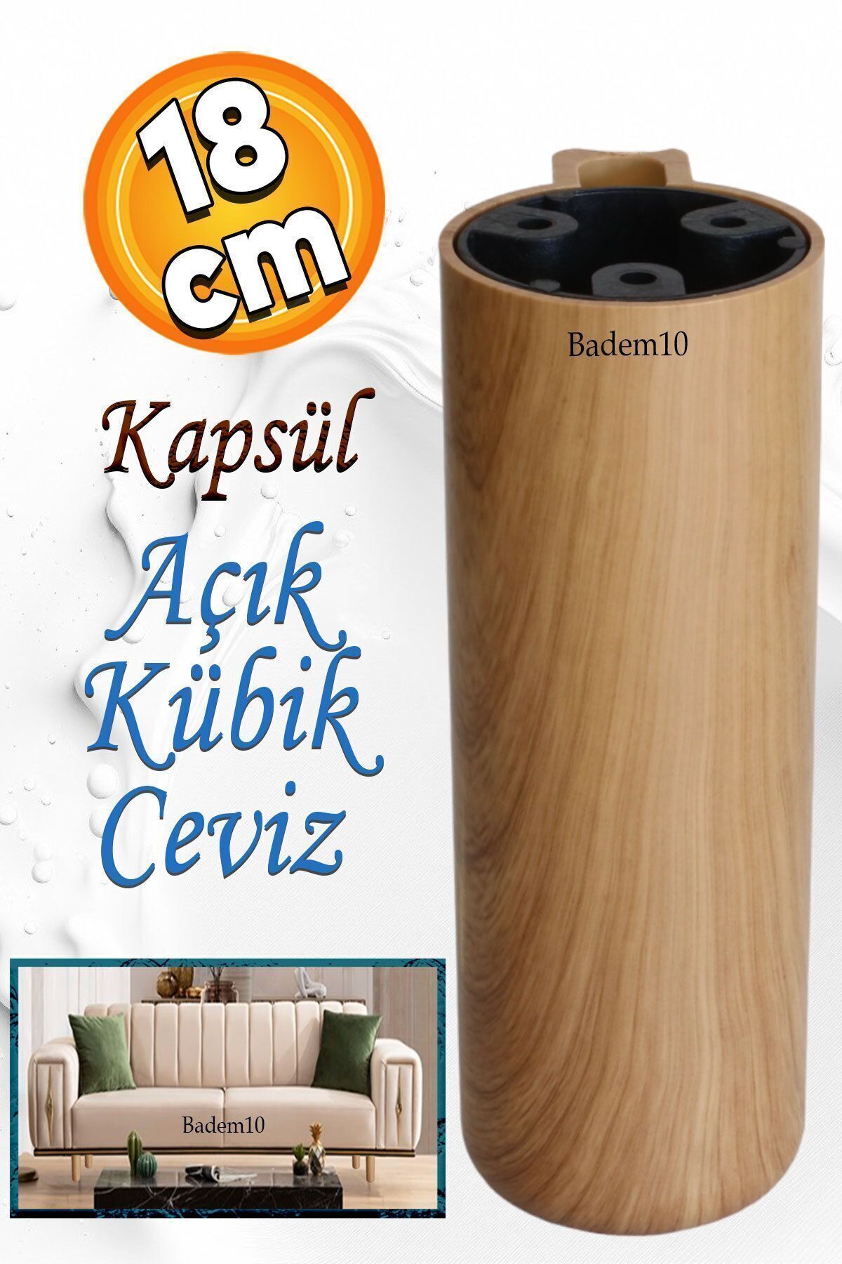 Badem10 Kapsül Bohem (PREMİUM) Açık Ceviz 18 Cm Mobilya Kanepe Tv Ünitesi Koltuk Baza Ayağı Ayakları