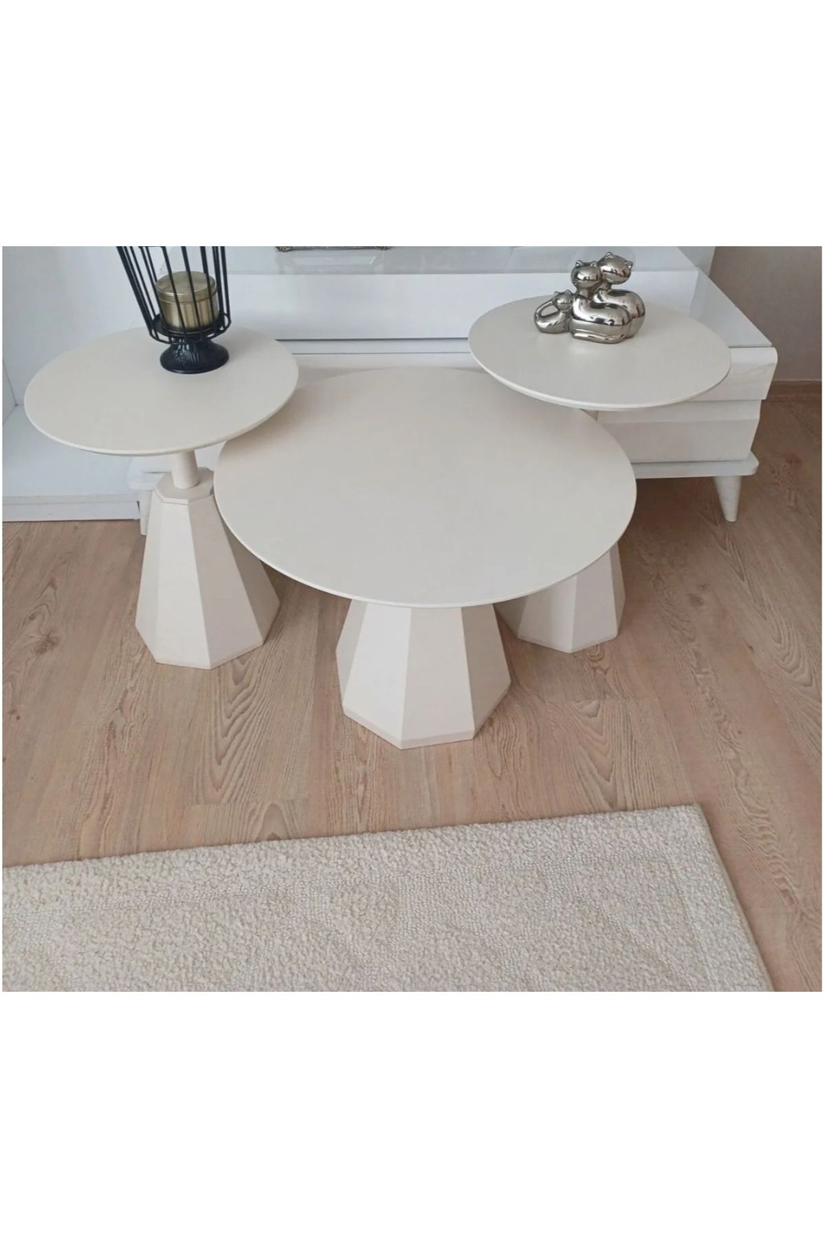 KÜPELİ KREM 2+1 SET 2 yan 1 orta sehpa