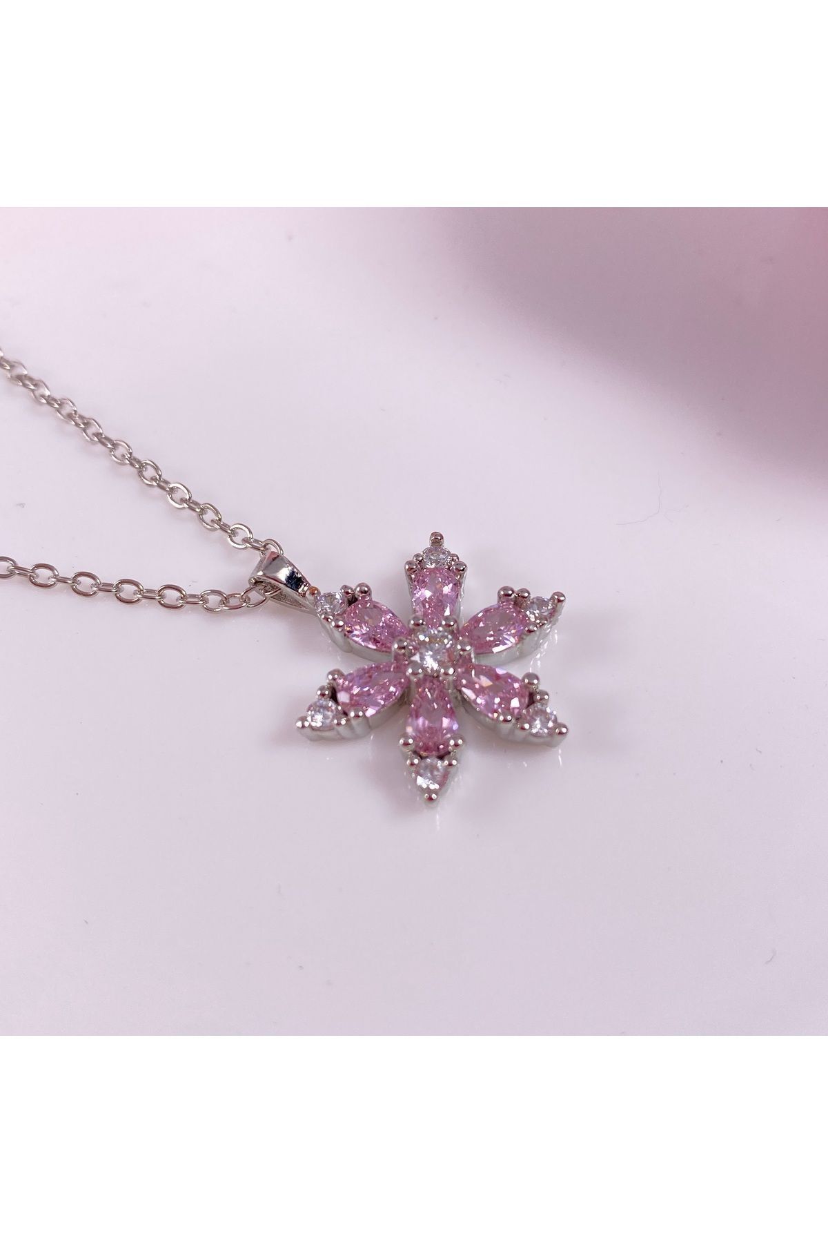 Gümüş Kaplama Pembe Lotus Bileklik ve Kolye Seti , Lotus Çiçeği Bileklik ve Kolye , Şans Bilekliği 4