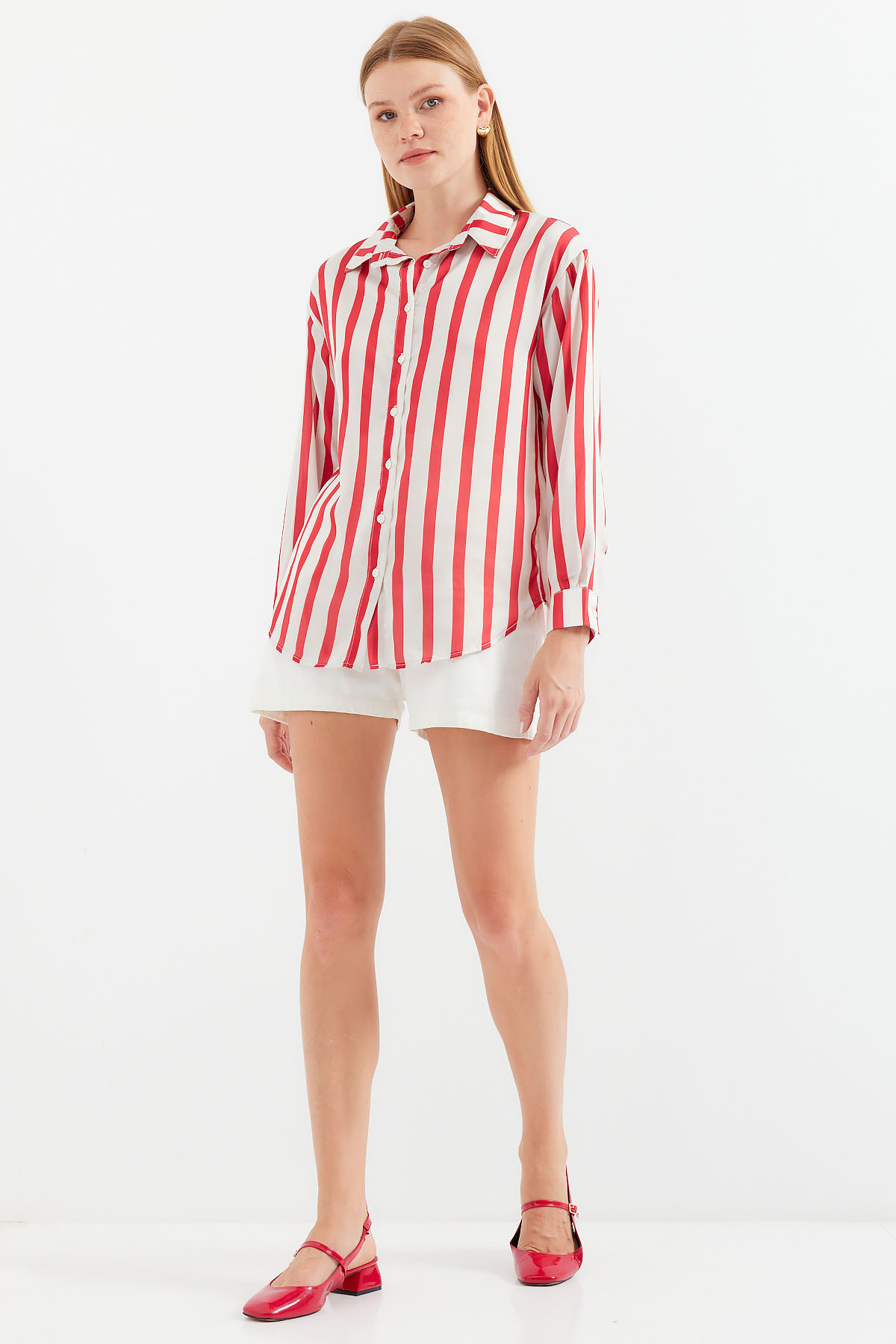 Bigdart-3964 Model Light Satin Shirt - Red 2