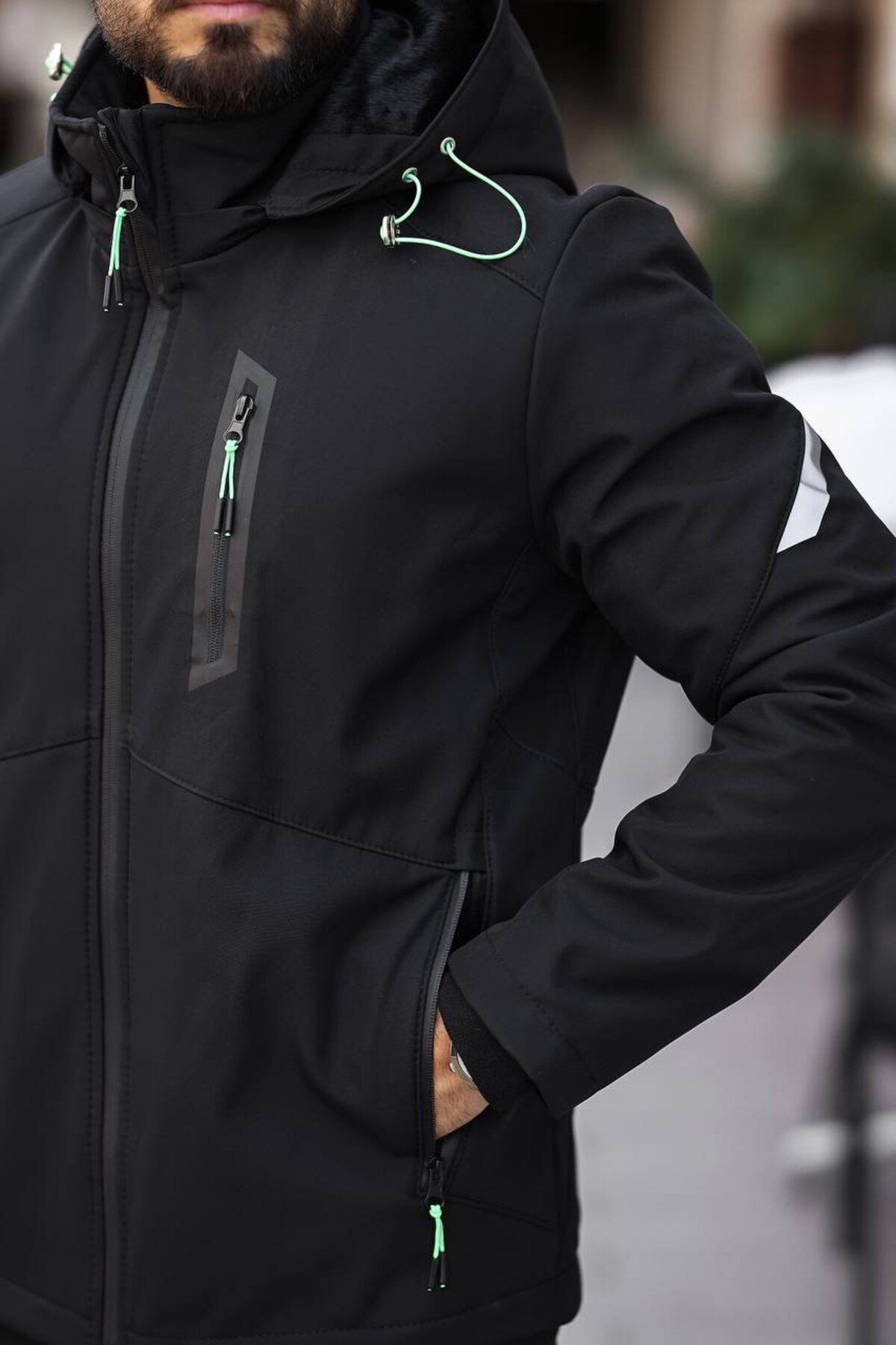 BASEL.CO-Softshell Coat - with Fur Inside, Detachable Hood, Wind and Waterproof 4