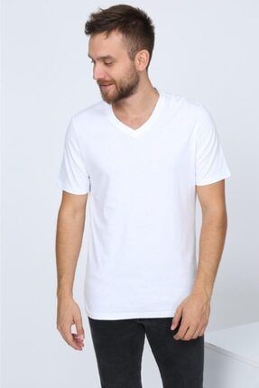 Erkek Penye Kumaş V Yaka Kısa Kollu Slim Fit T-shirt 21S-1100Tshirt